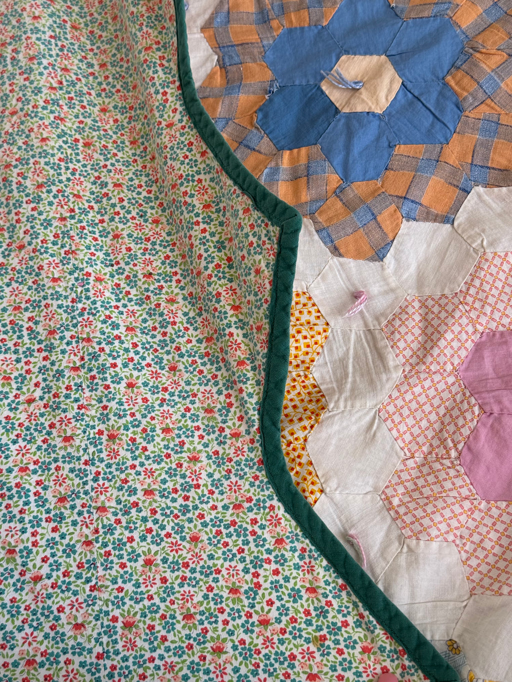 **SOLD** CUTTER - Vintage Grandma's Flower Garden Tied Quilt  **SOLD**