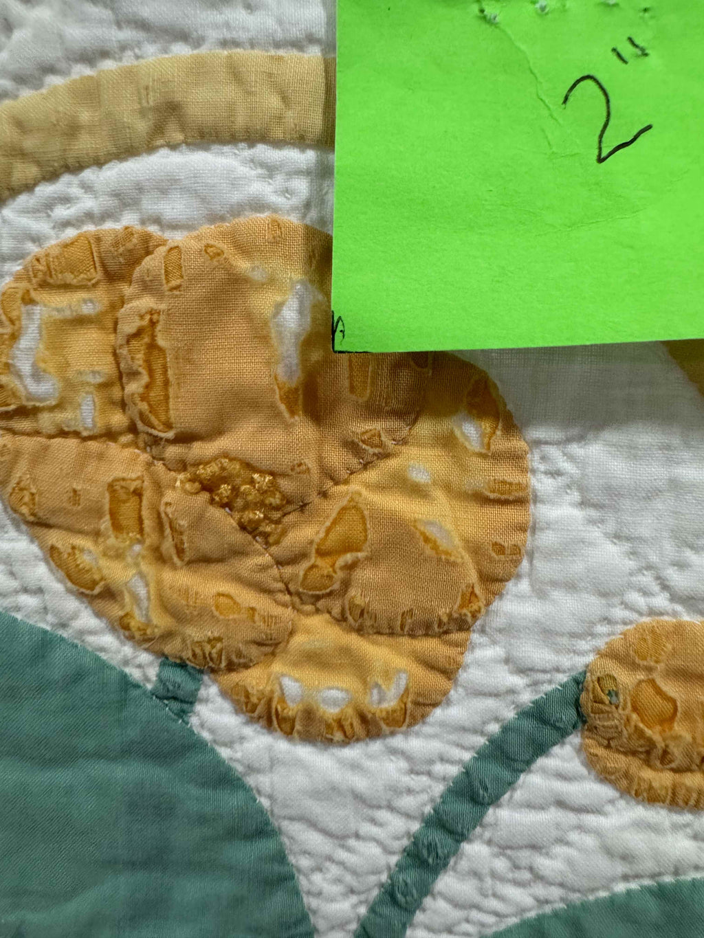 Vintage Quilt Yellow Pieced Flower Basket with Applique Flowers