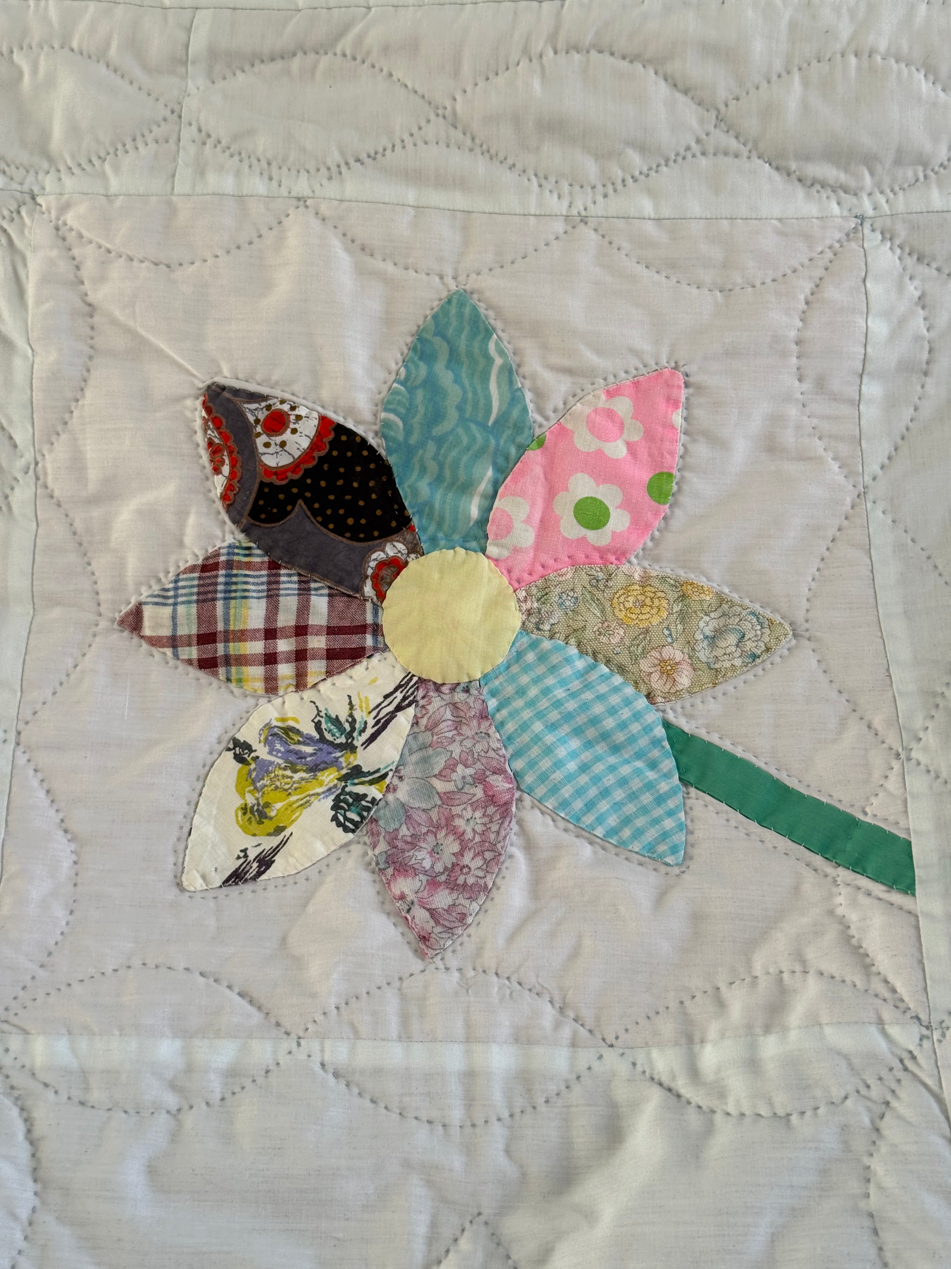 Vintage Feed Sack Daisy on a Stem