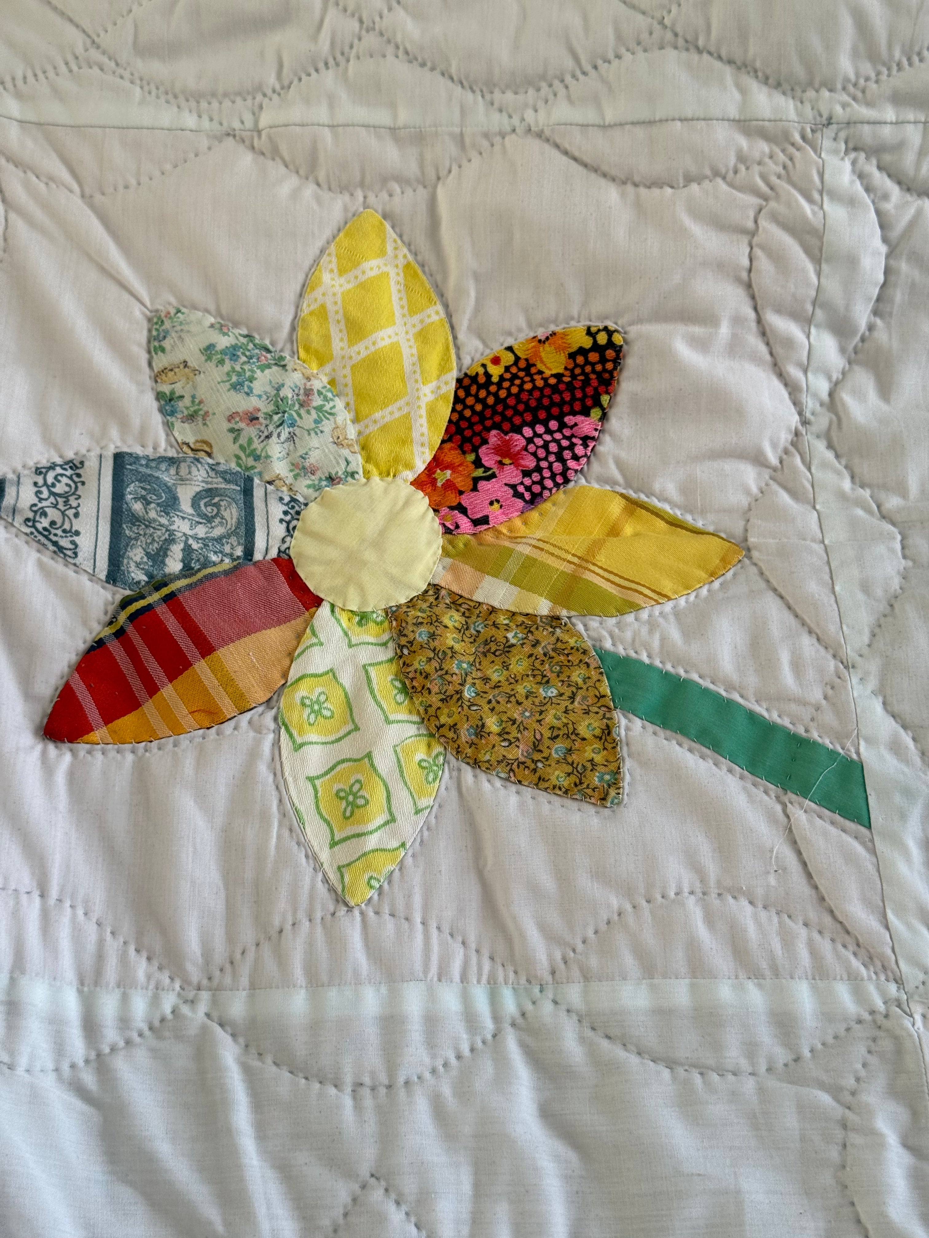 Vintage Feed Sack Daisy on a Stem