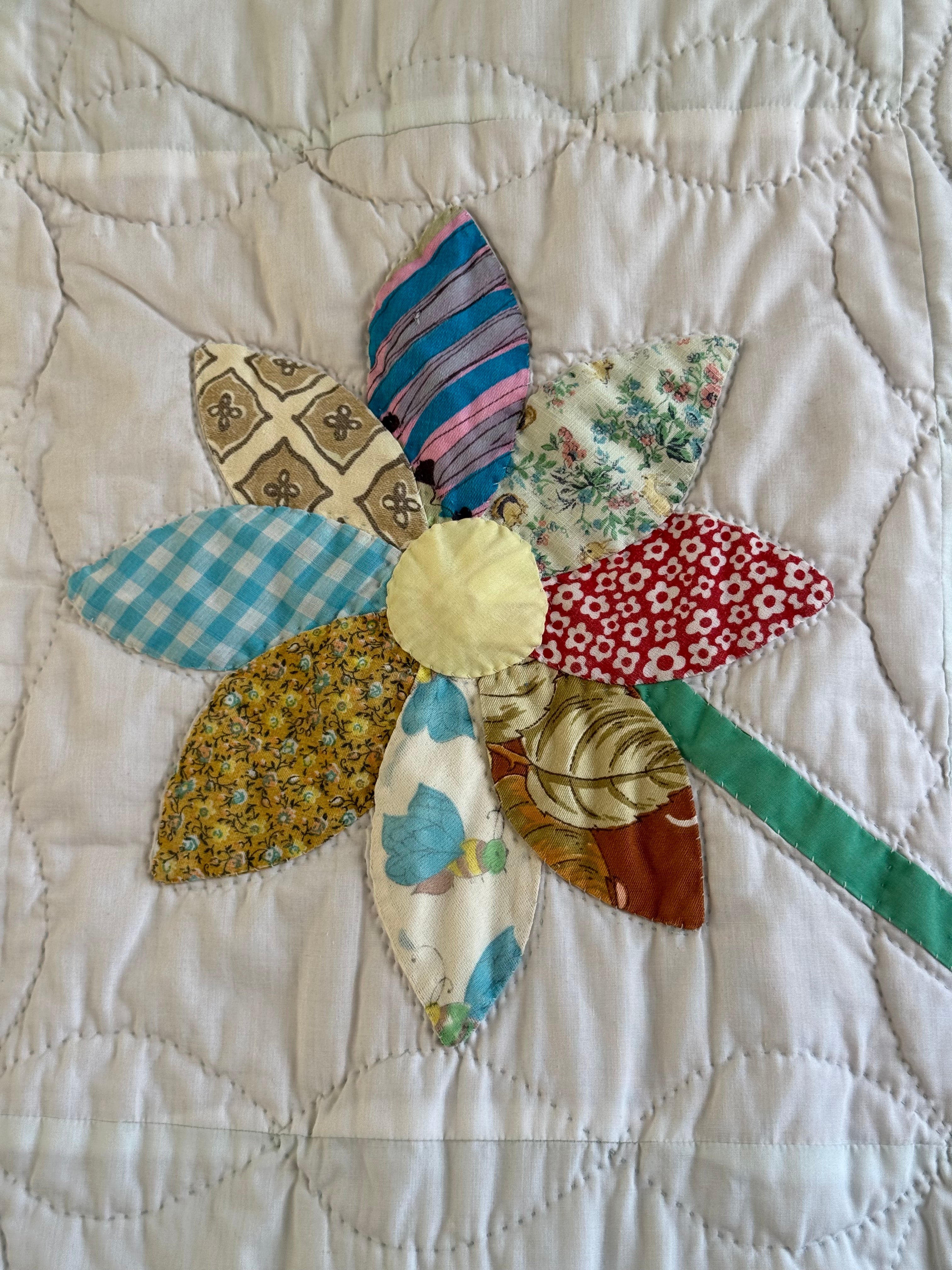 Vintage Feed Sack Daisy on a Stem