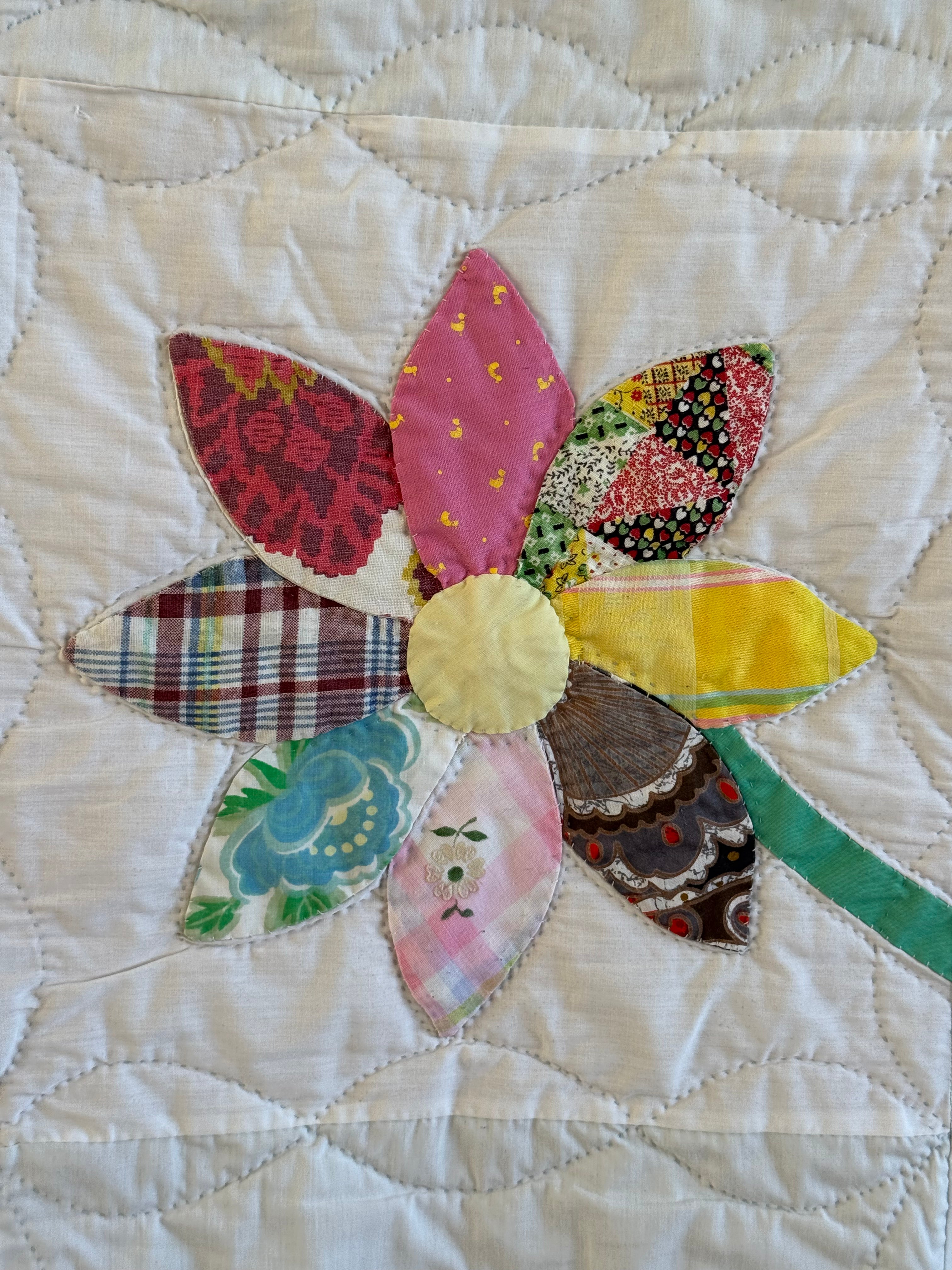 Vintage Feed Sack Daisy on a Stem