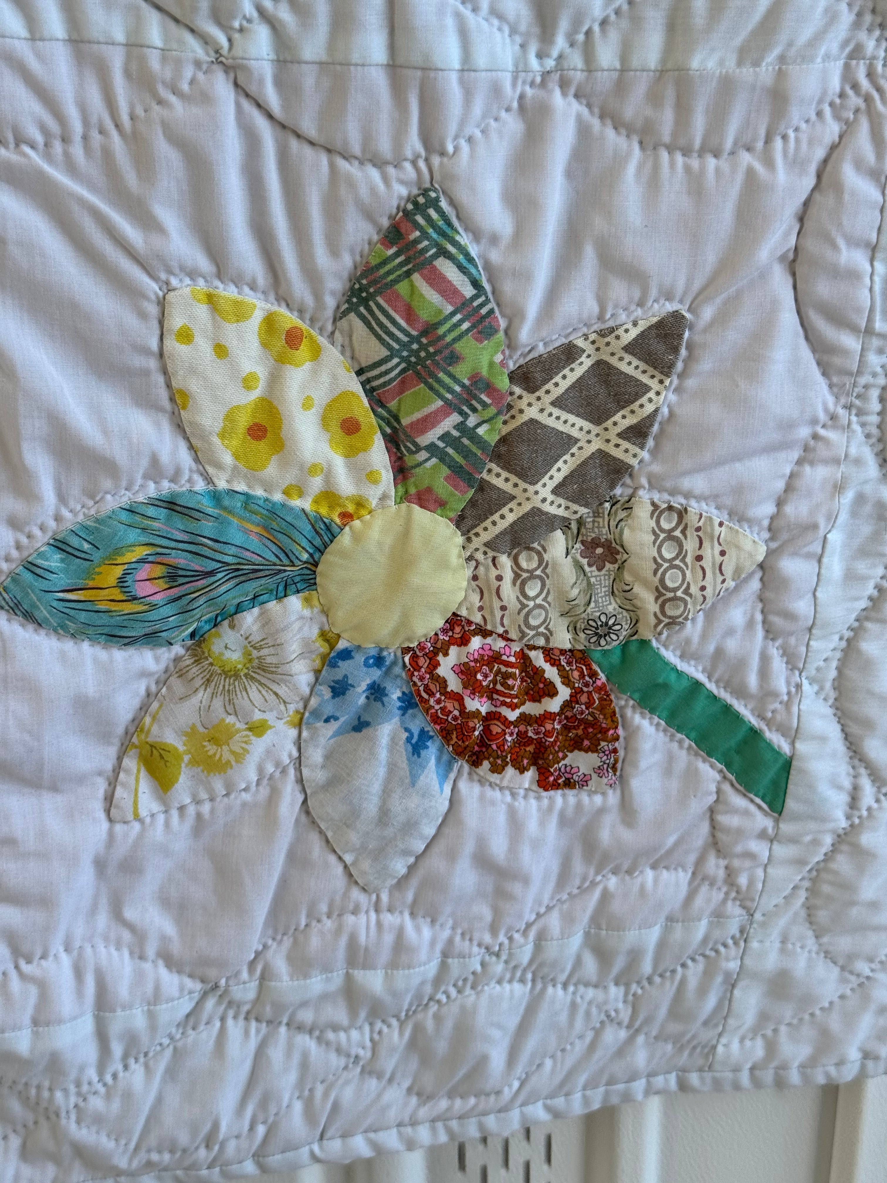 Vintage Feed Sack Daisy on a Stem