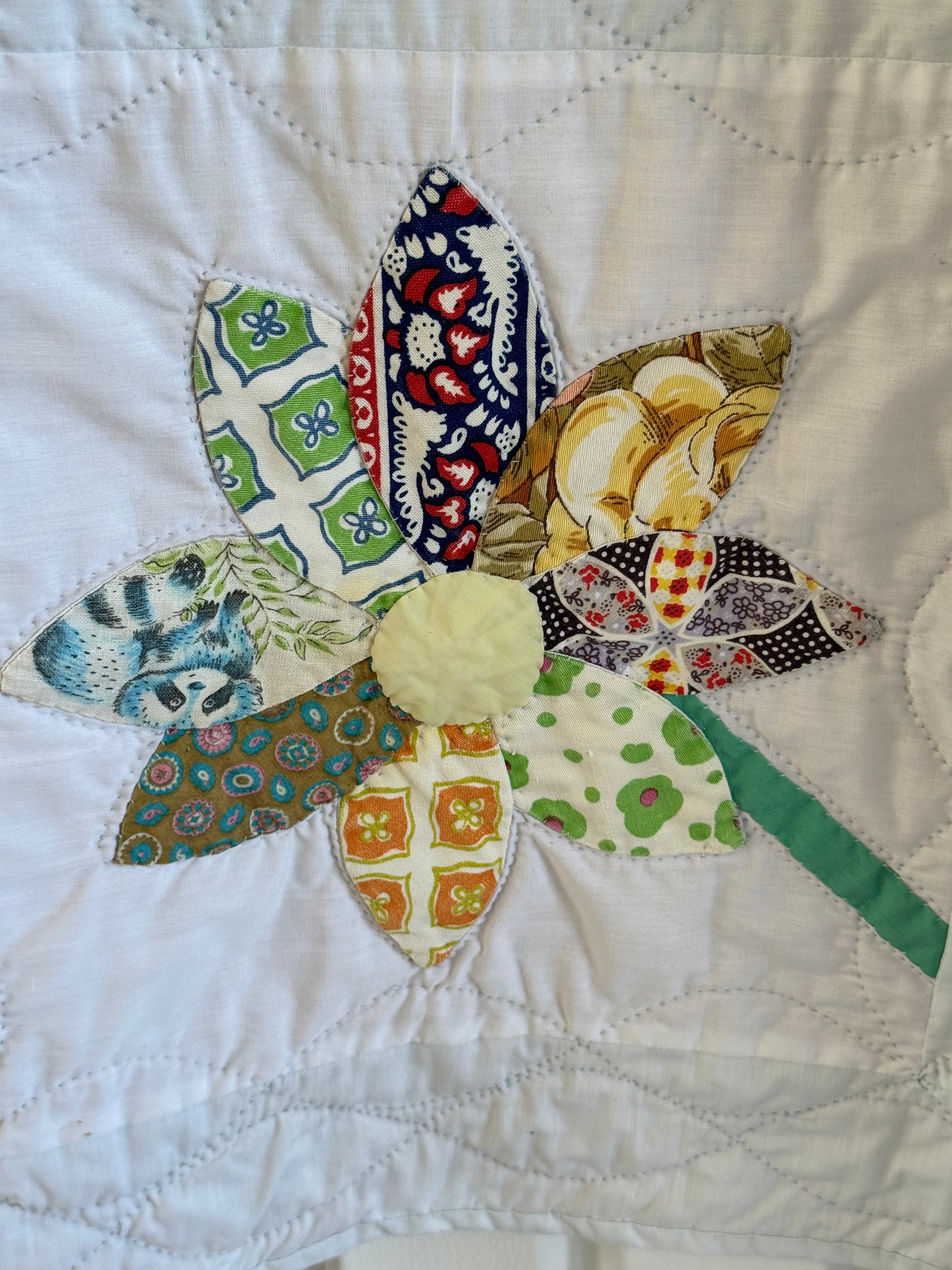 Vintage Feed Sack Daisy on a Stem
