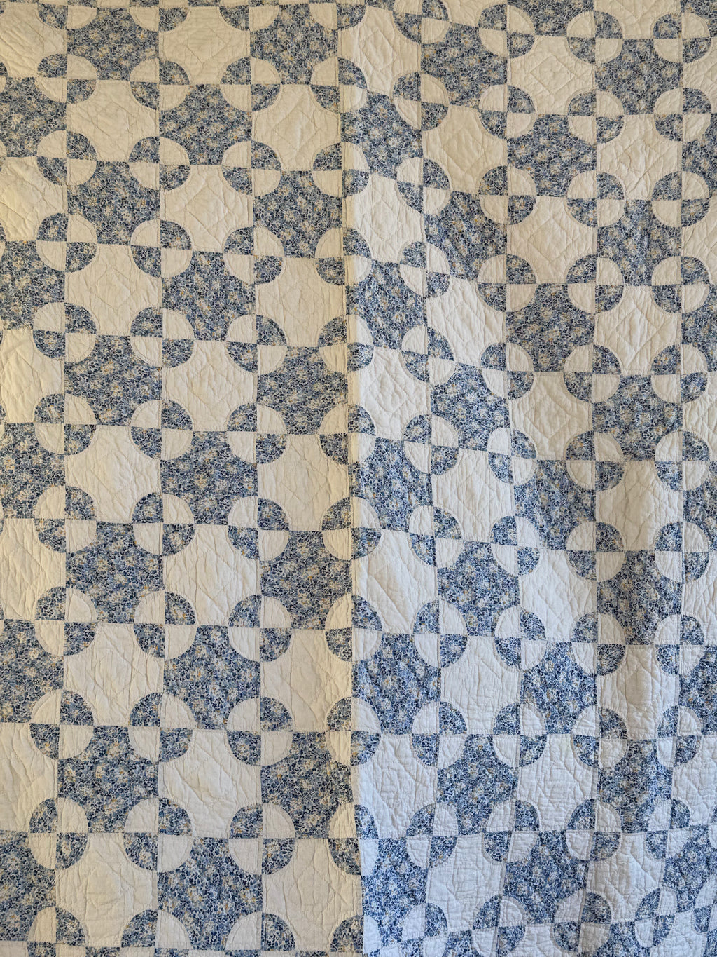 Vintage Blue and White Snowball Quilt