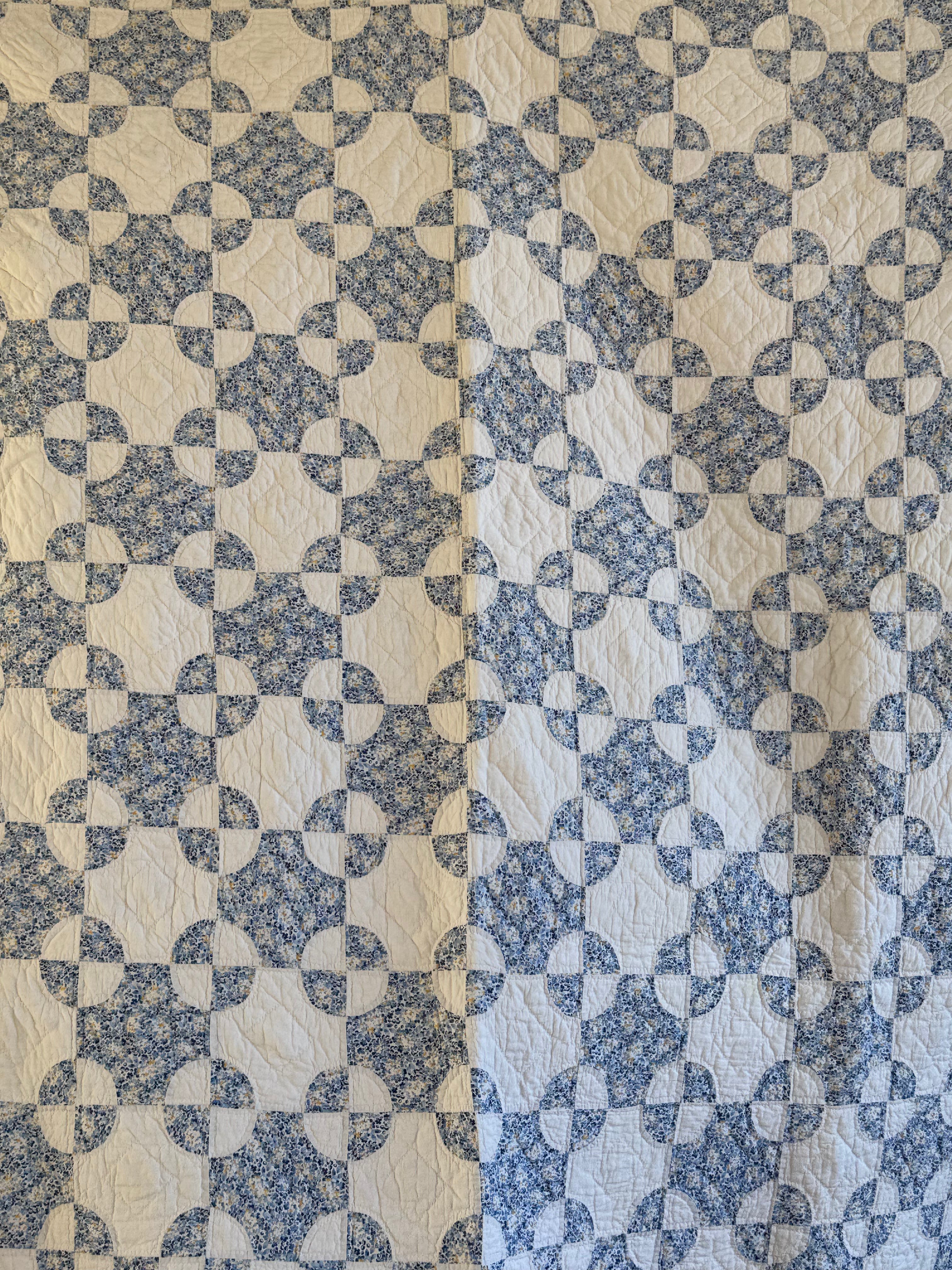 Vintage Blue and White Snowball Quilt