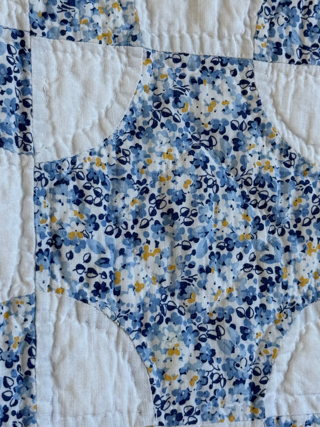 Vintage Blue and White Snowball Quilt