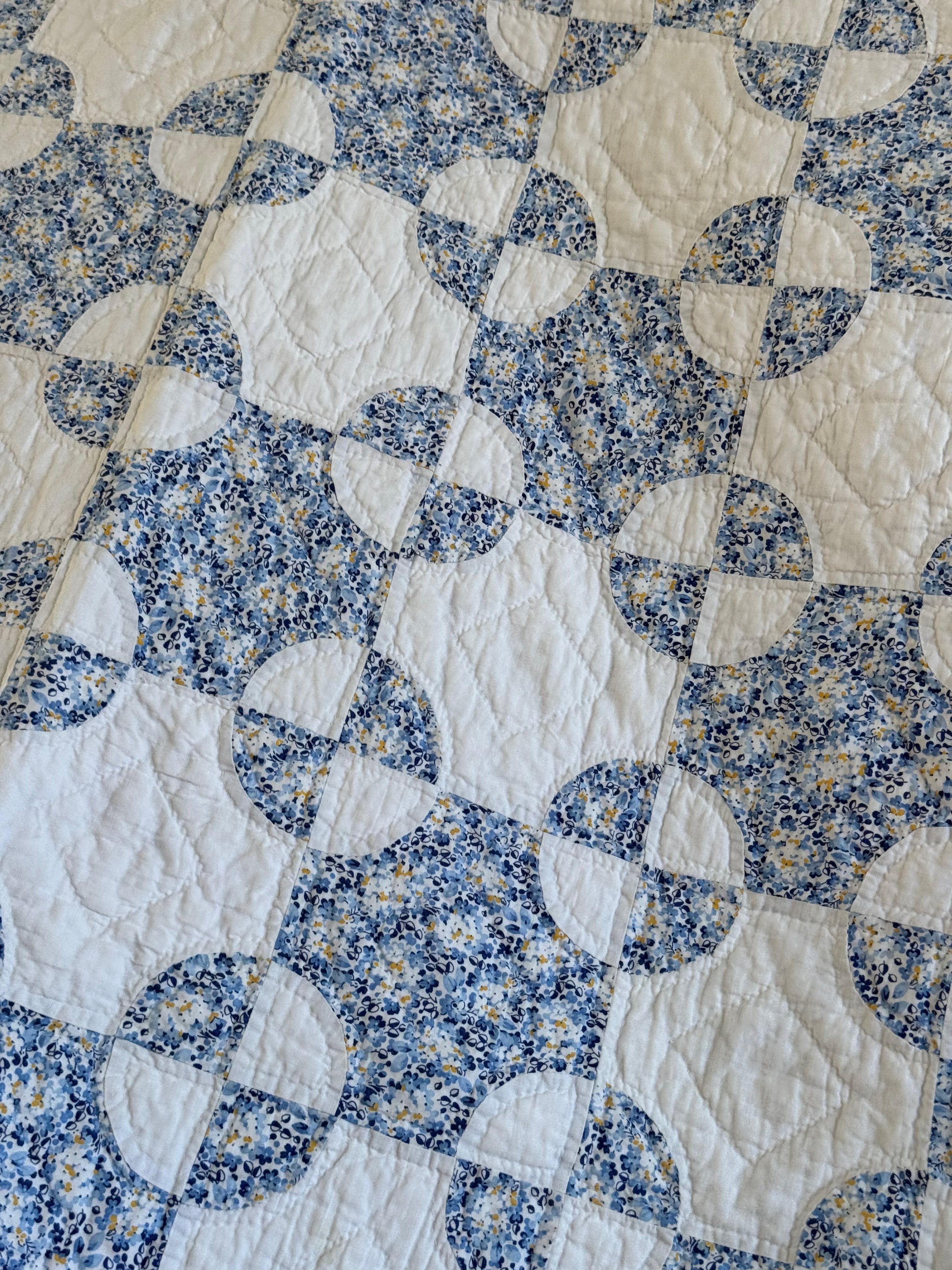 Vintage Blue and White Snowball Quilt