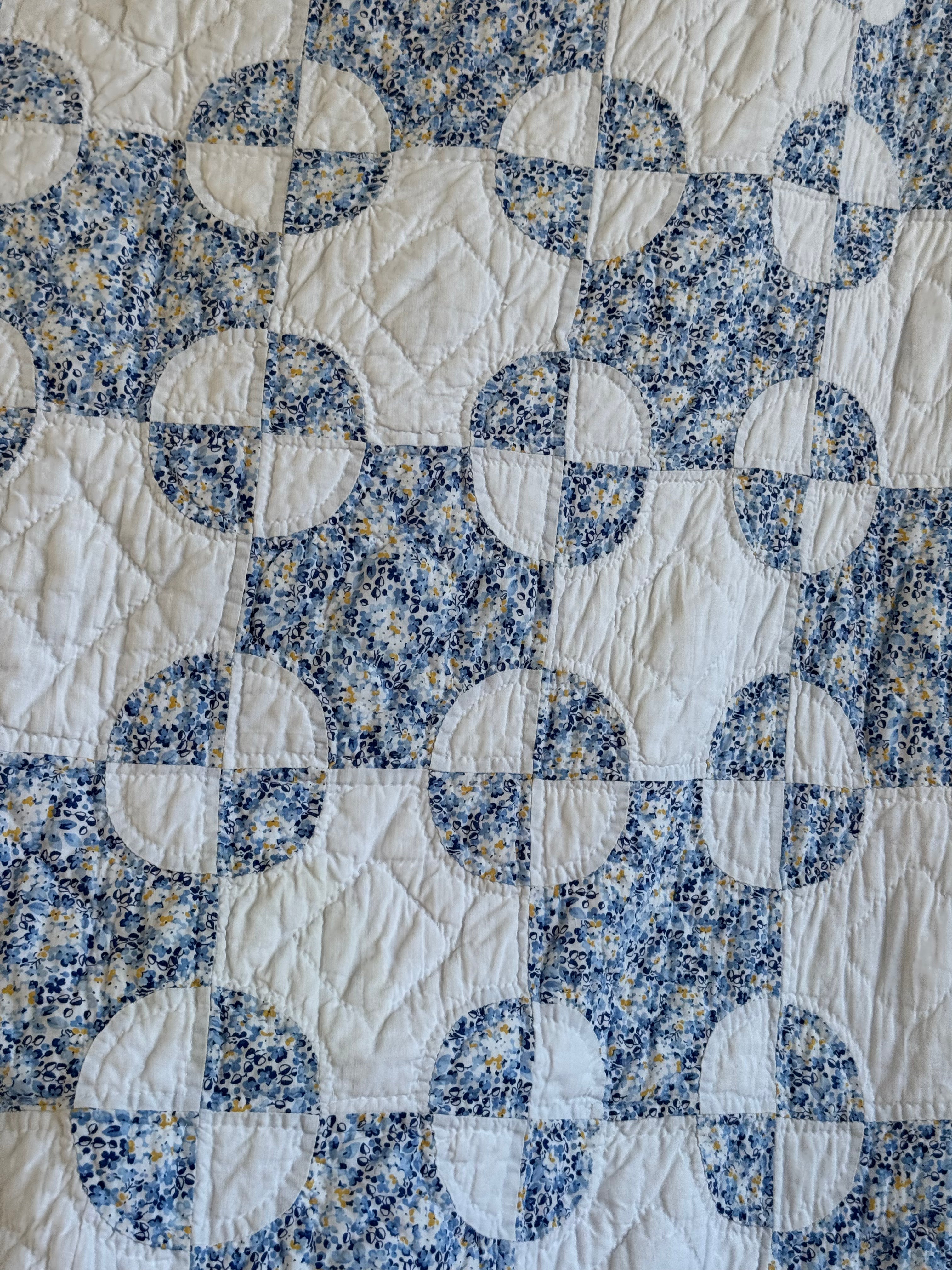 Vintage Blue and White Snowball Quilt