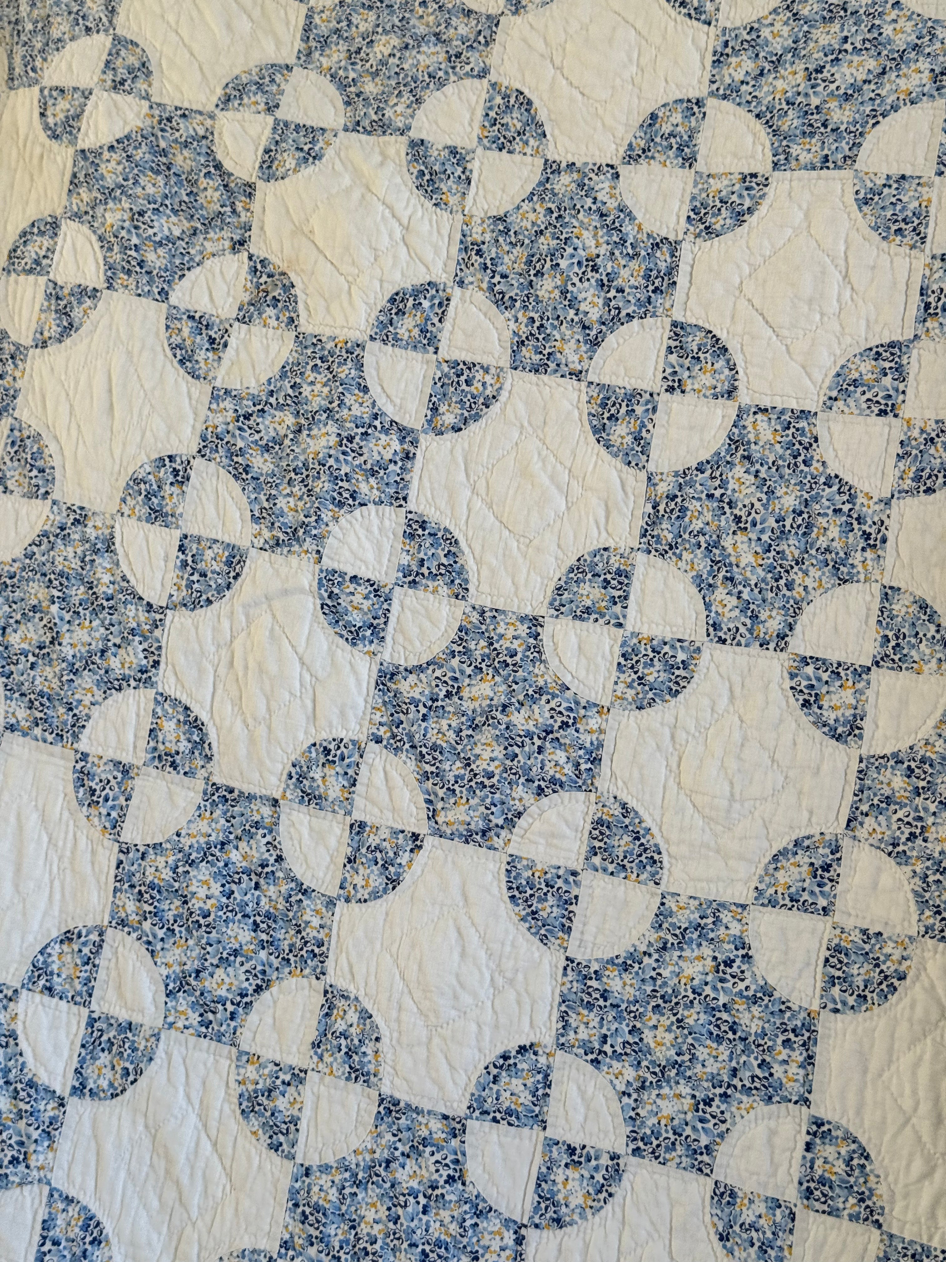Vintage Blue and White Snowball Quilt