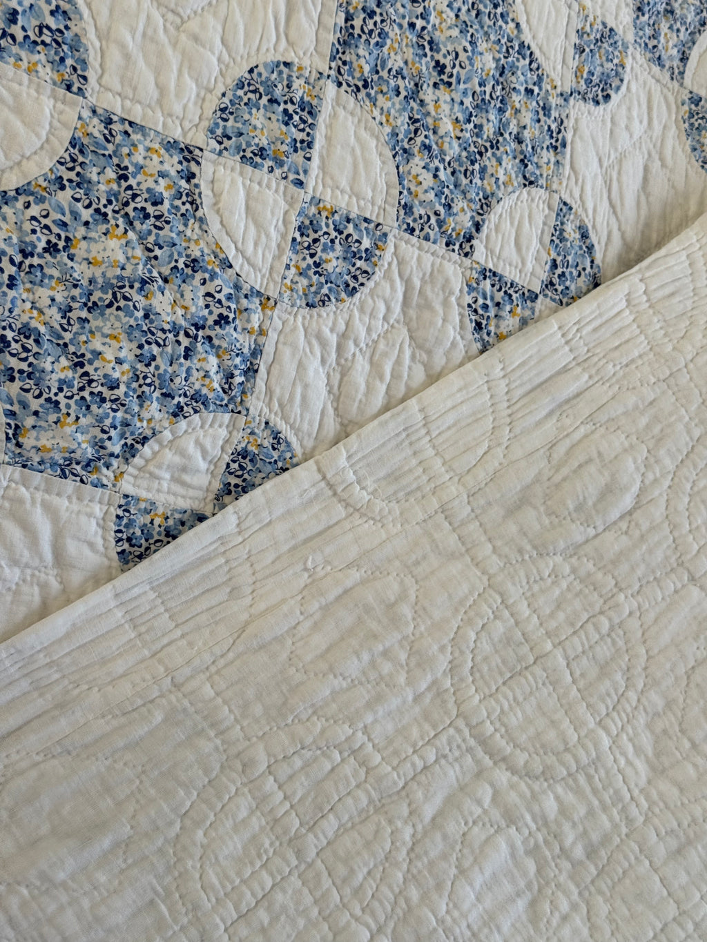 Vintage Blue and White Snowball Quilt