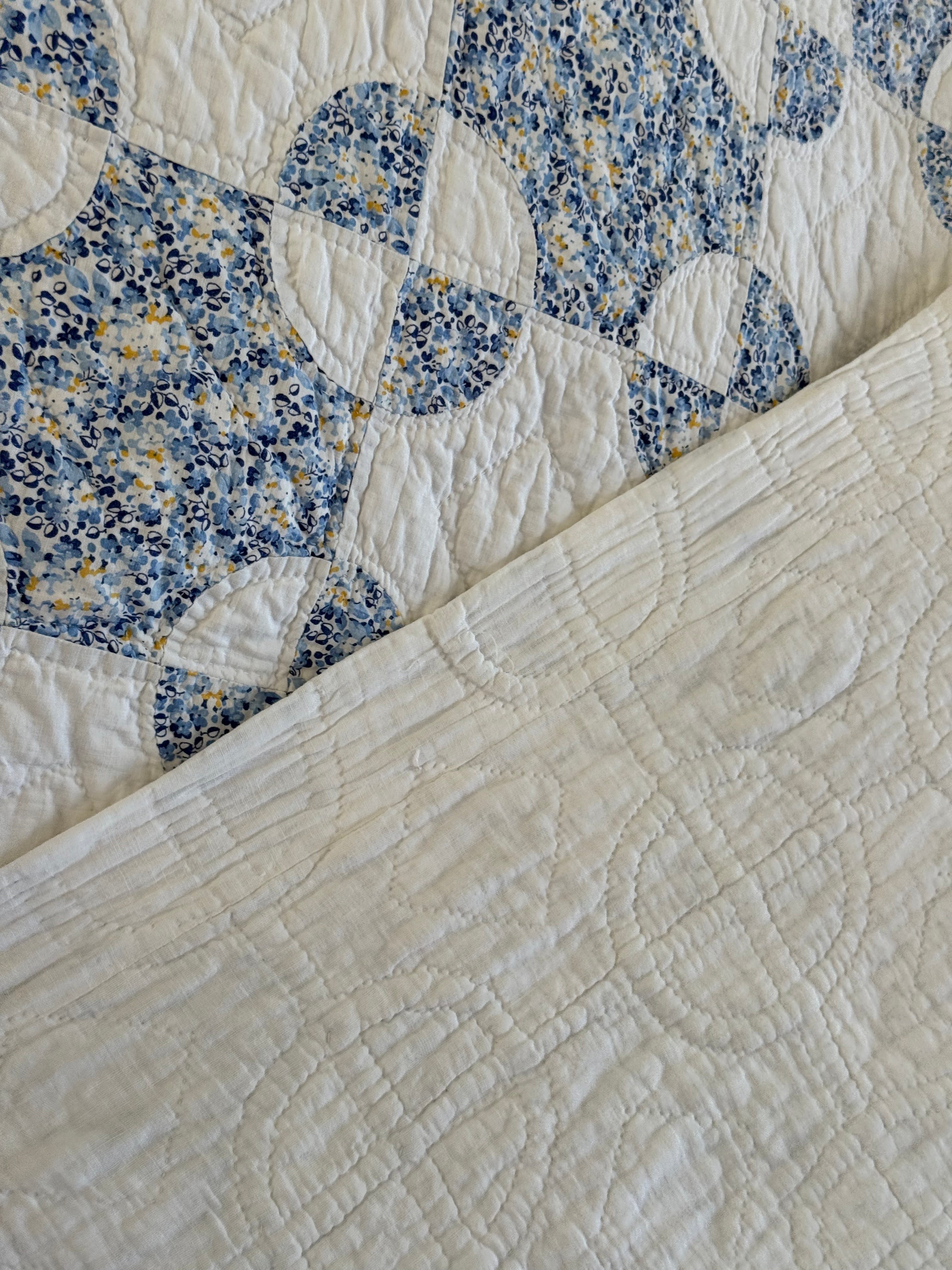 Vintage Blue and White Snowball Quilt