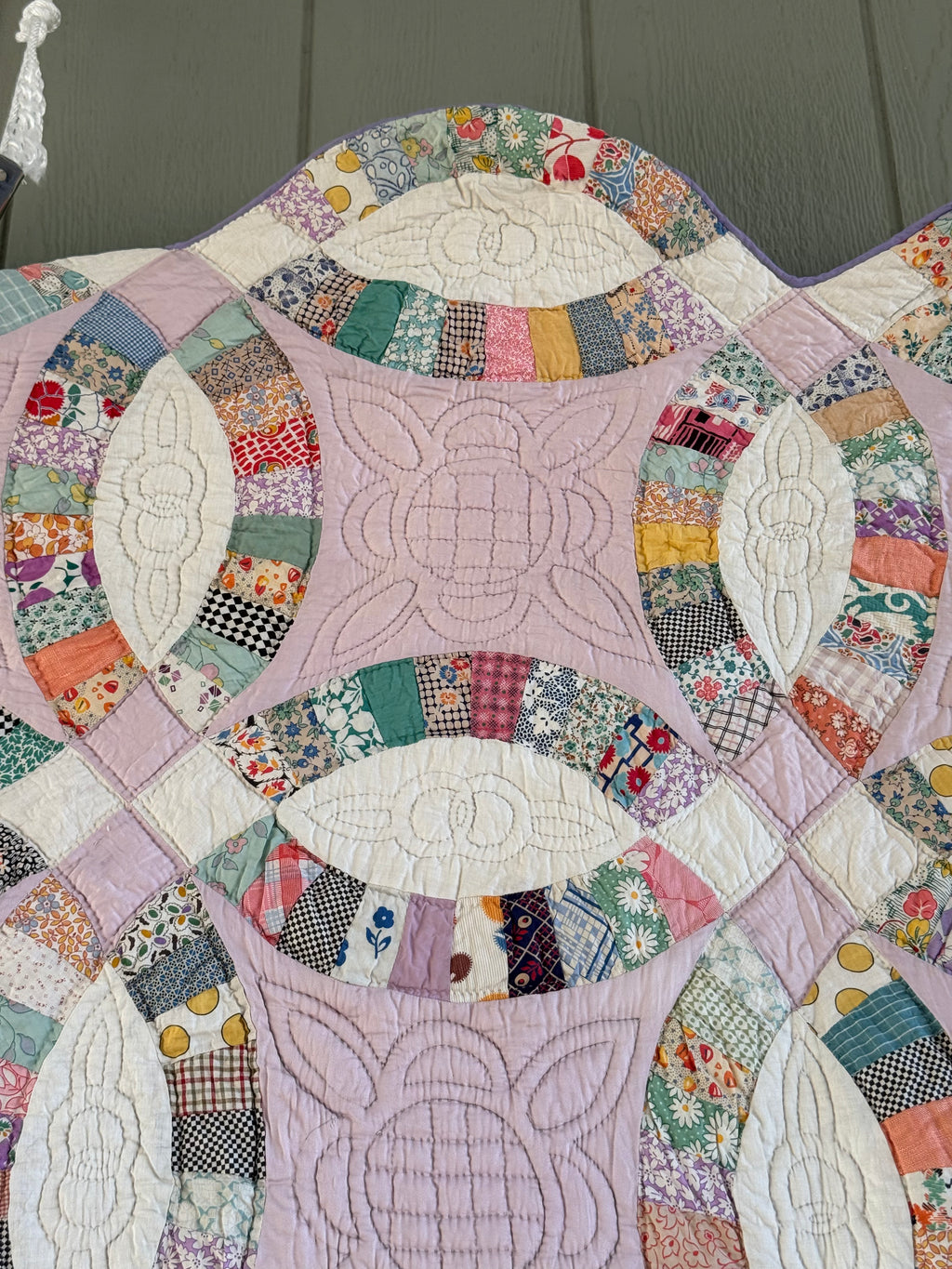 Vintage Quilt Double Wedding Ring with Lavender