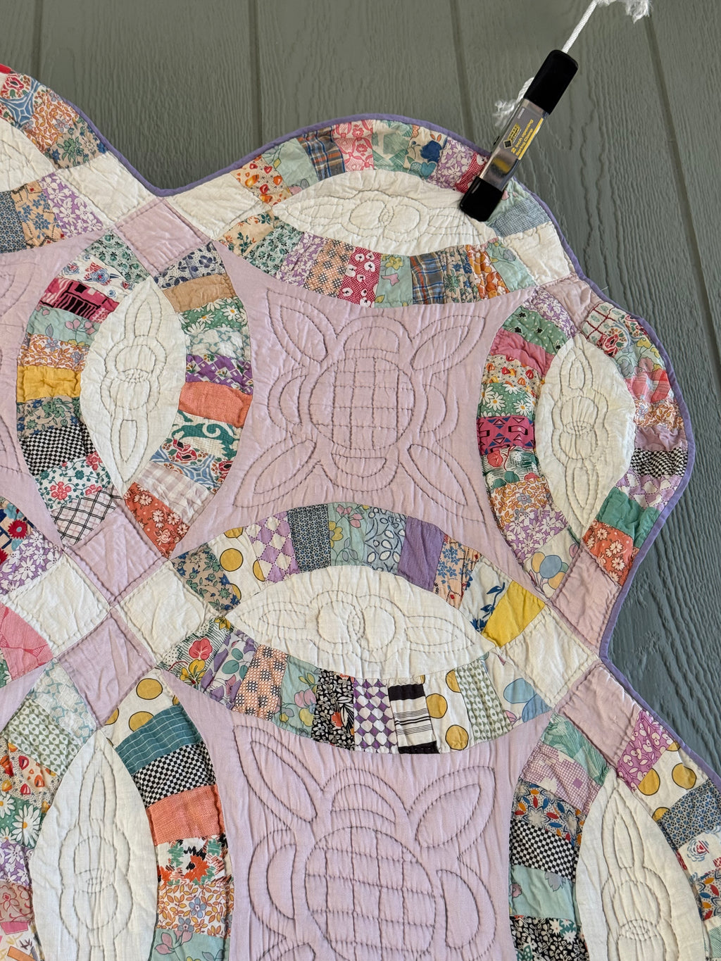 Vintage Quilt Double Wedding Ring with Lavender