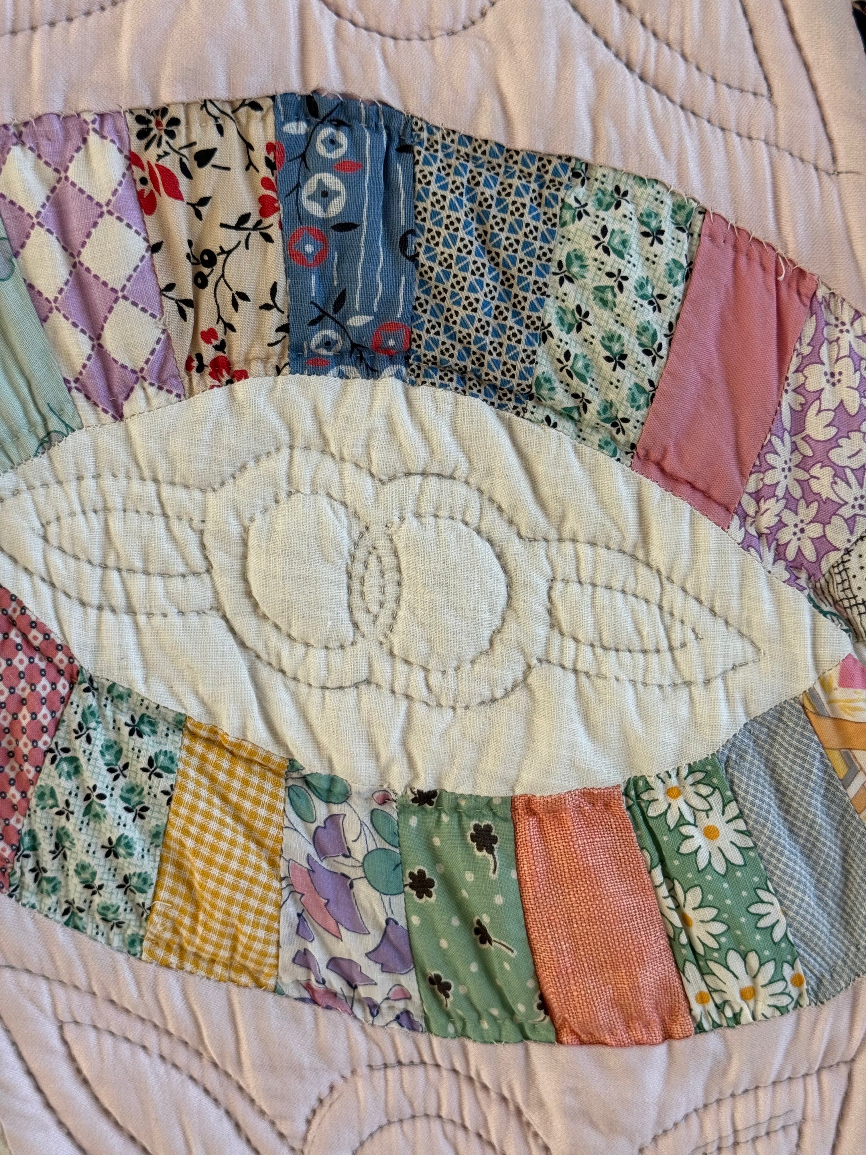 Vintage Quilt Double Wedding Ring with Lavender