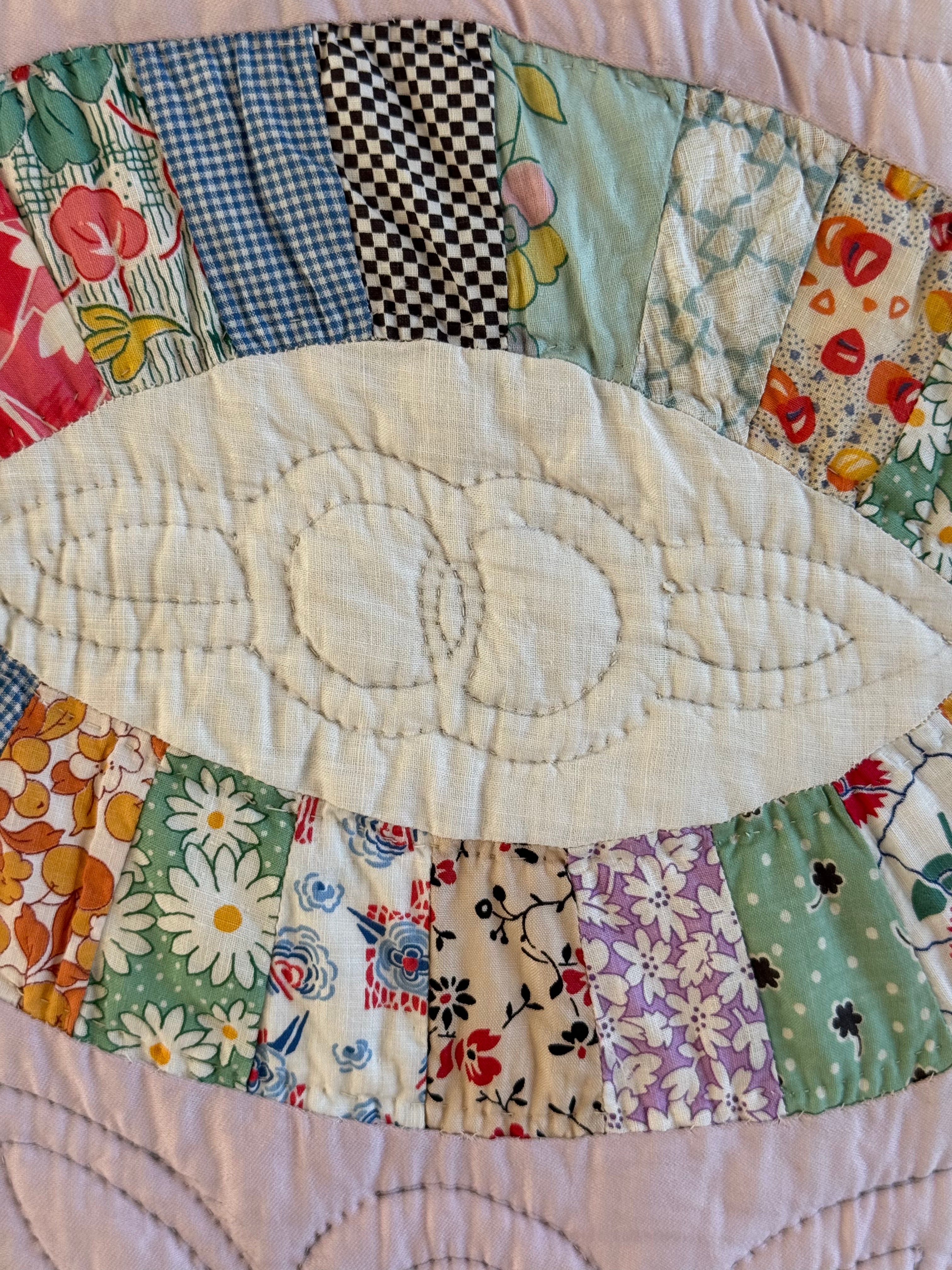 Vintage Quilt Double Wedding Ring with Lavender