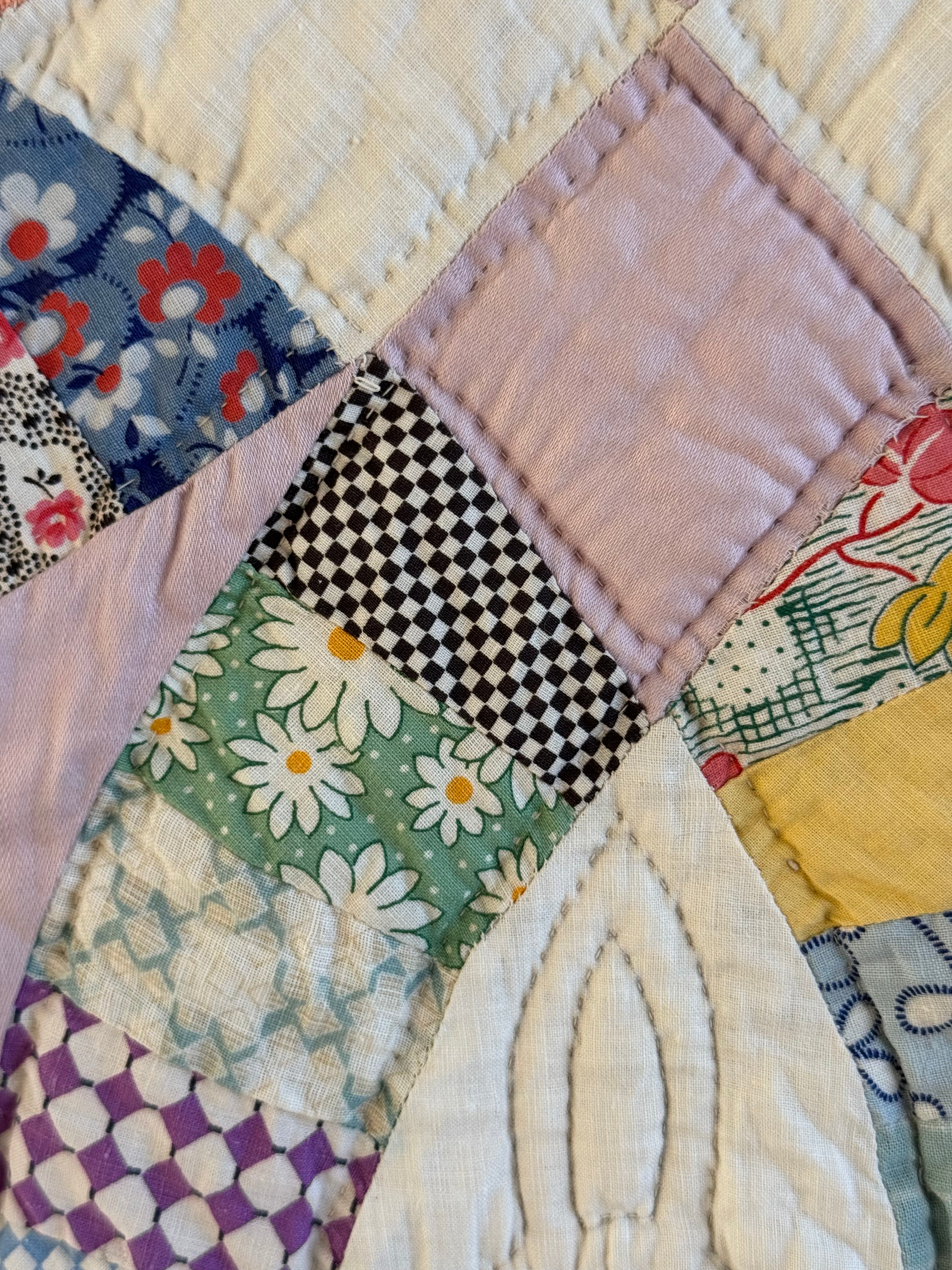 Vintage Quilt Double Wedding Ring with Lavender