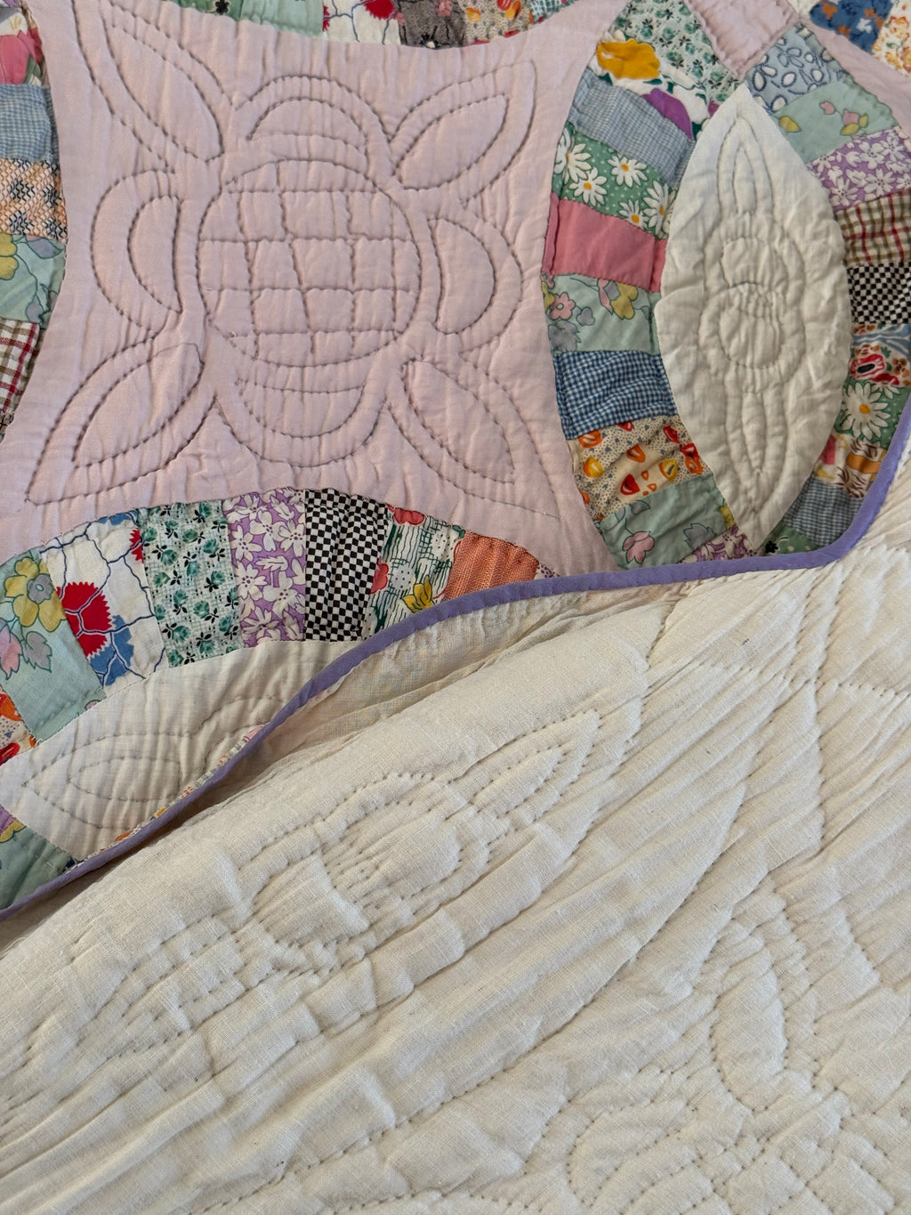 Vintage Quilt Double Wedding Ring with Lavender