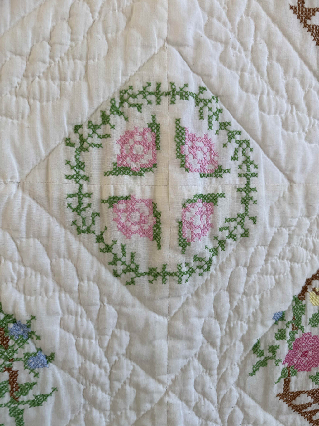 Vintage Quilt Bucilla "Flower Basket" Cross Stitch Quilt