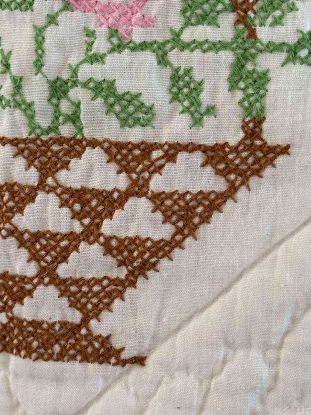 Vintage Quilt Bucilla "Flower Basket" Cross Stitch Quilt