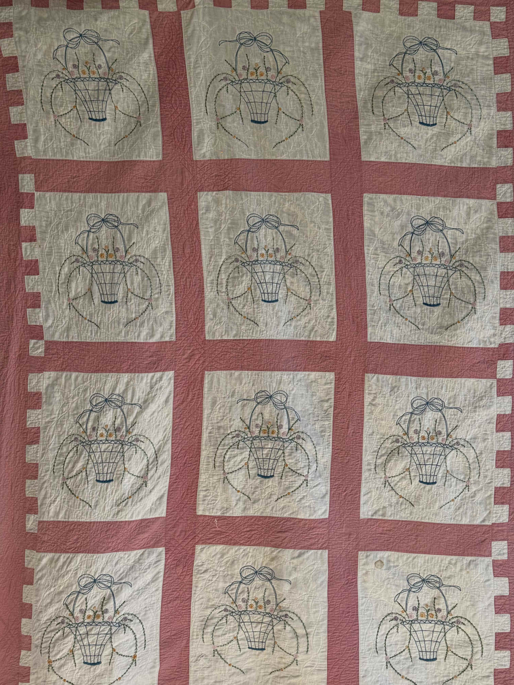 Vintage Quilt Flower Basket Embroidery