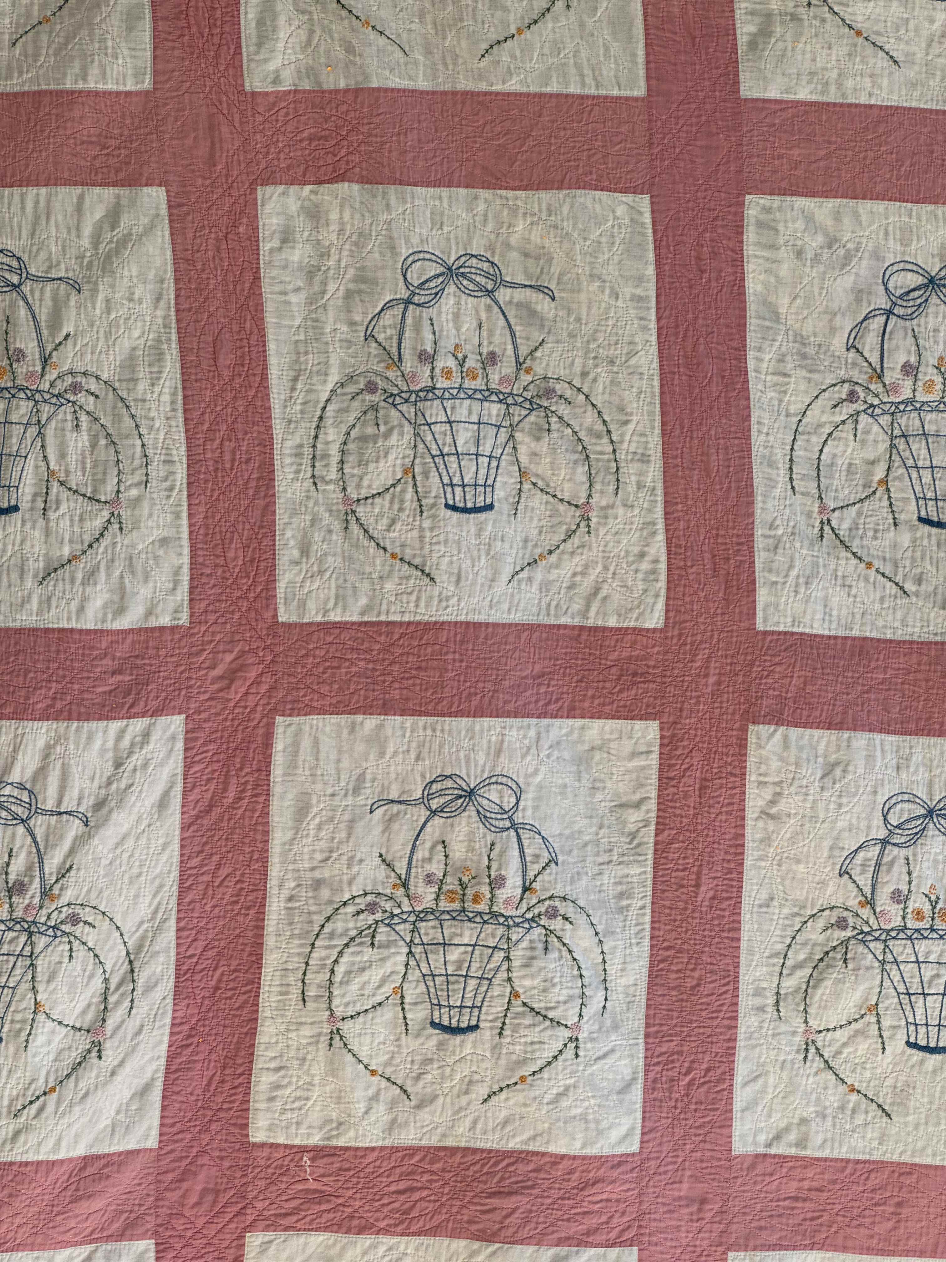 Vintage Quilt Flower Basket Embroidery