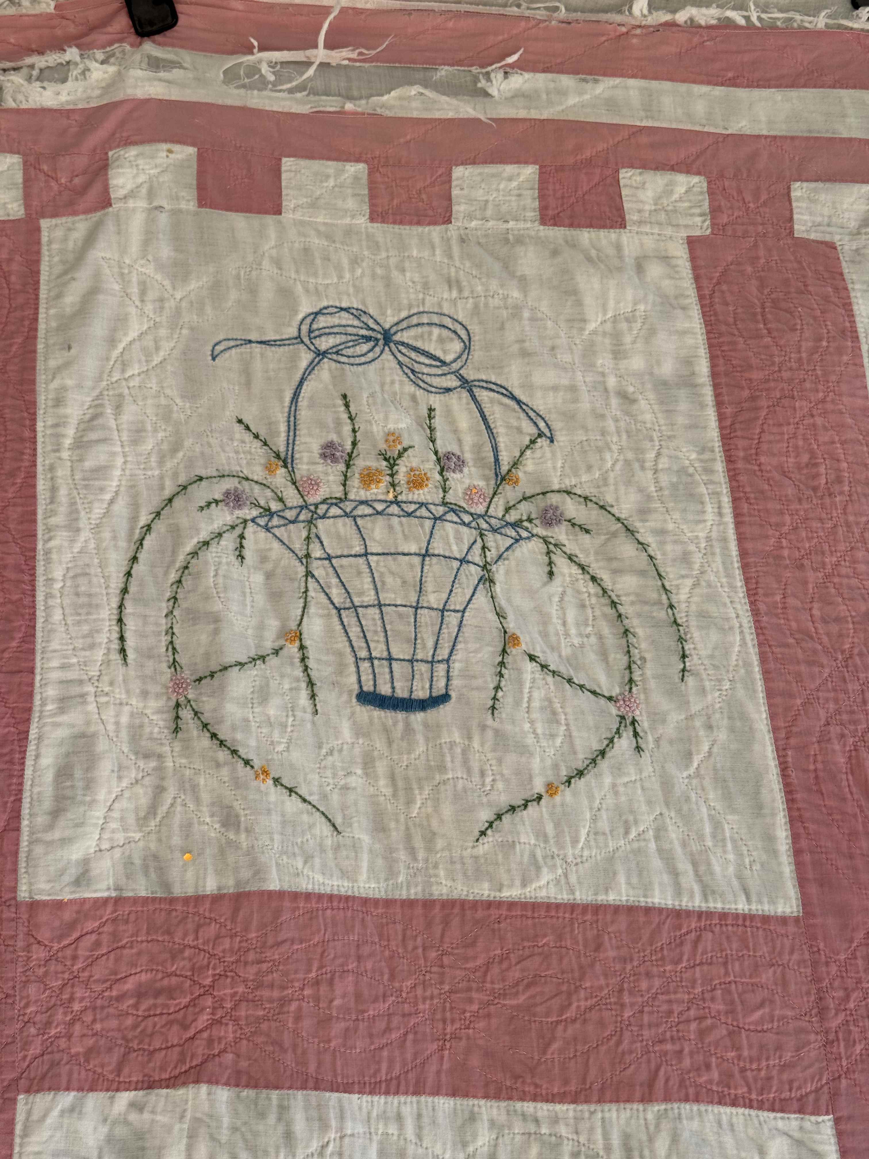 Vintage Quilt Flower Basket Embroidery