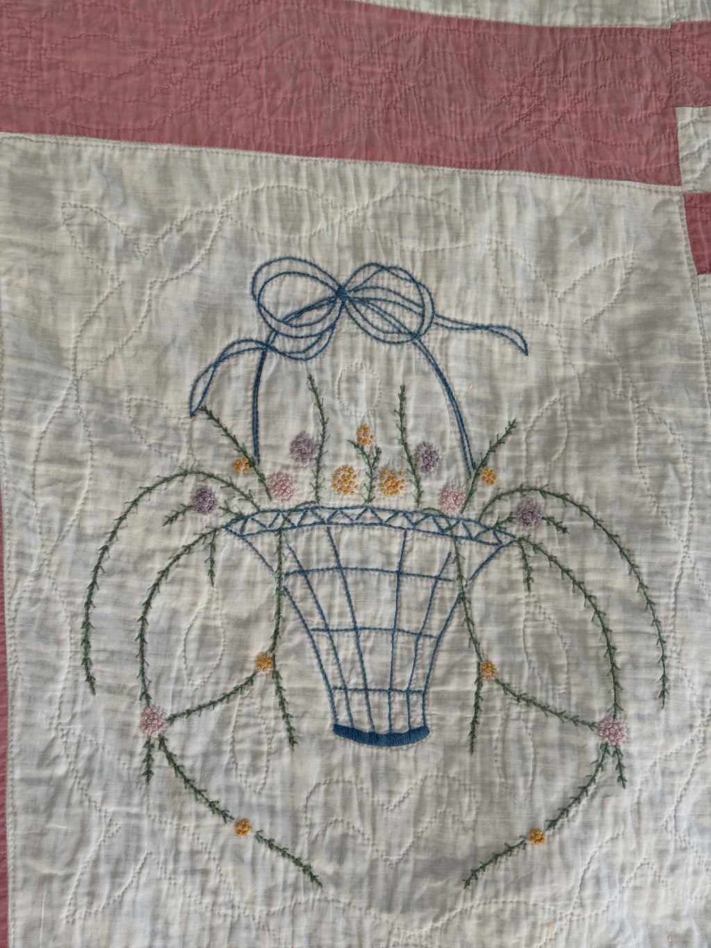 Vintage Quilt Flower Basket Embroidery