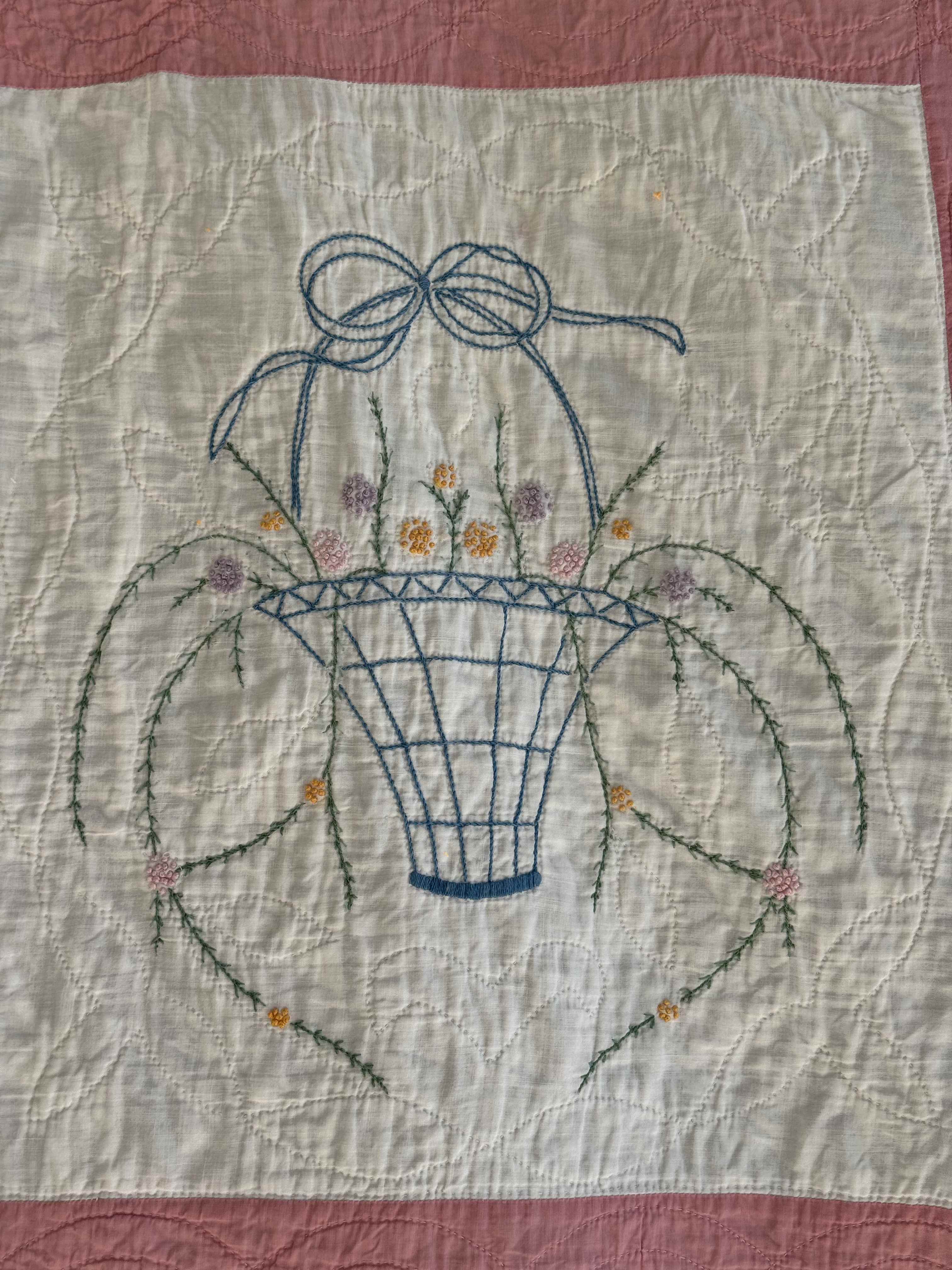 Vintage Quilt Flower Basket Embroidery