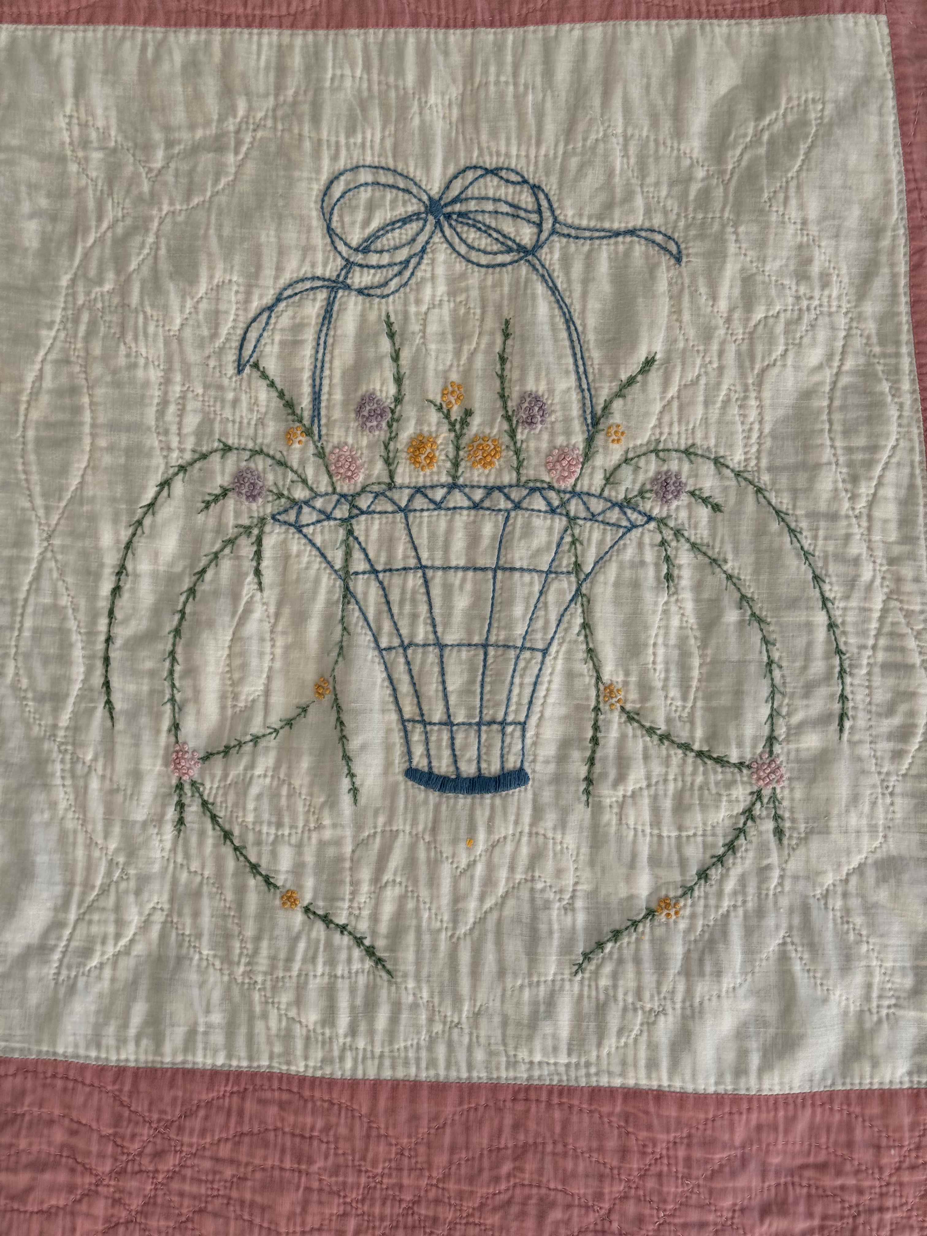 Vintage Quilt Flower Basket Embroidery