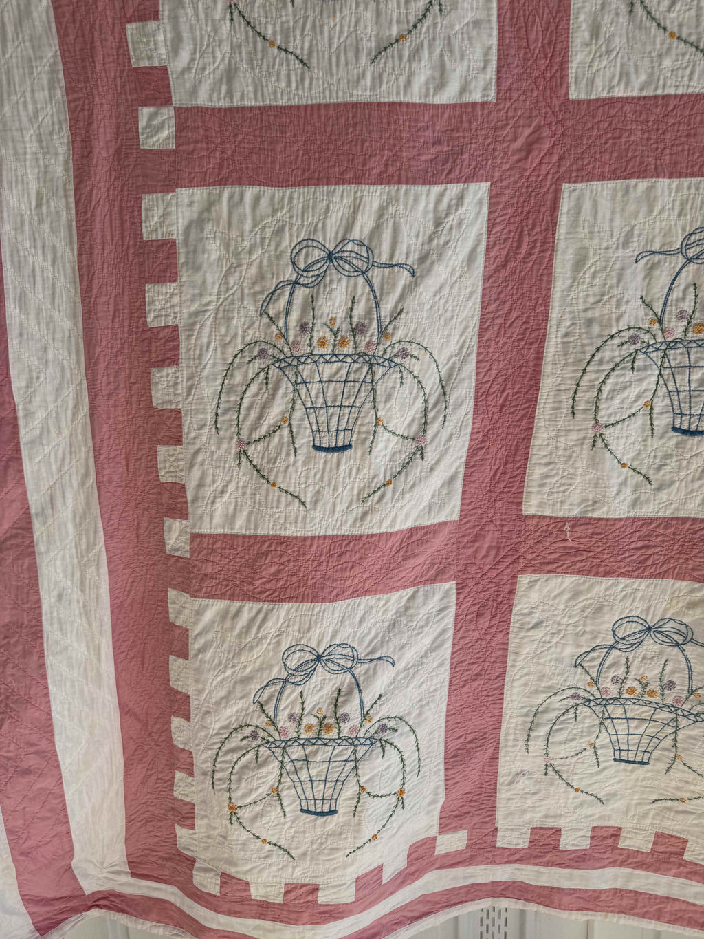 Vintage Quilt Flower Basket Embroidery