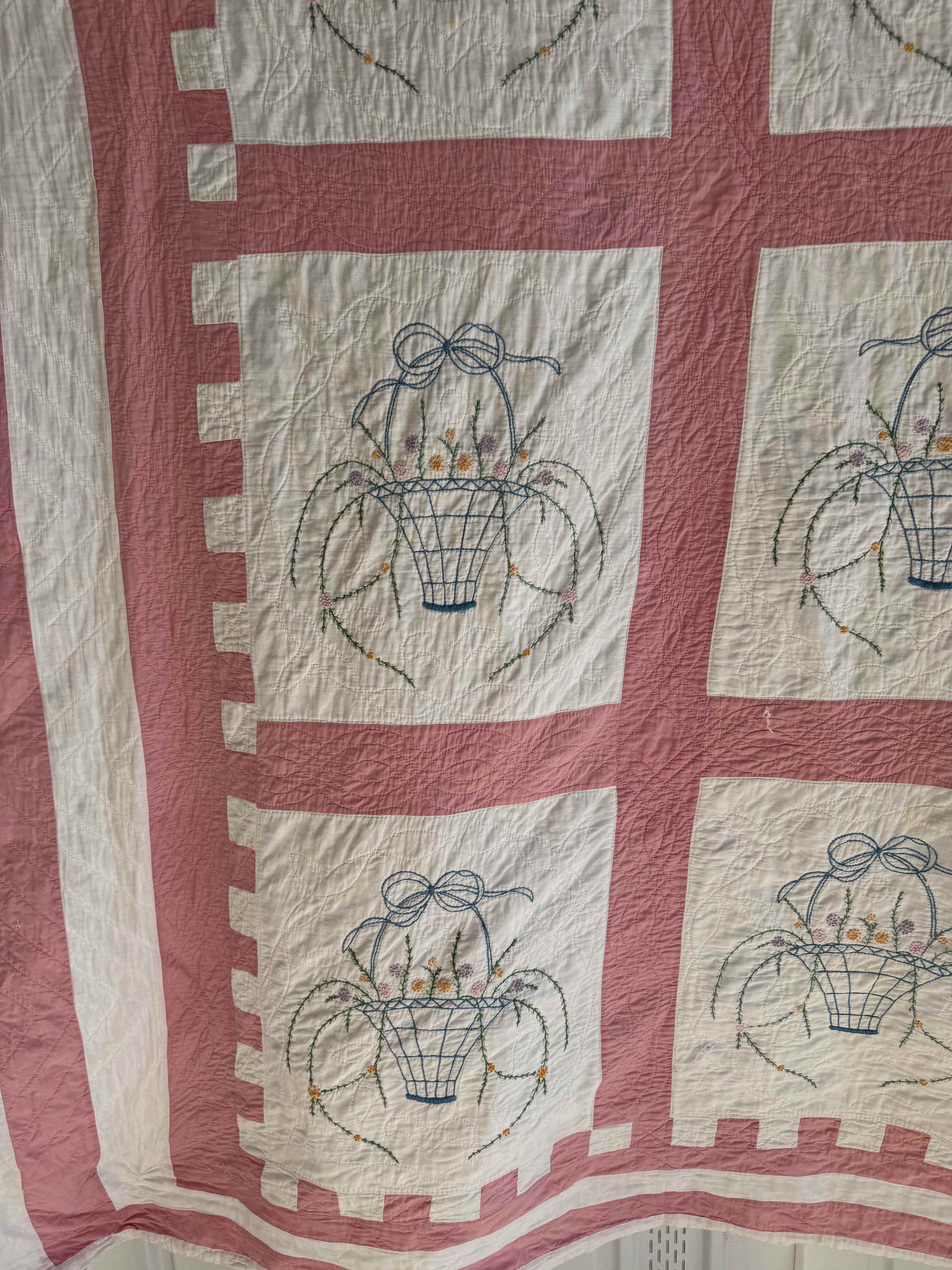 Vintage Quilt Flower Basket Embroidery