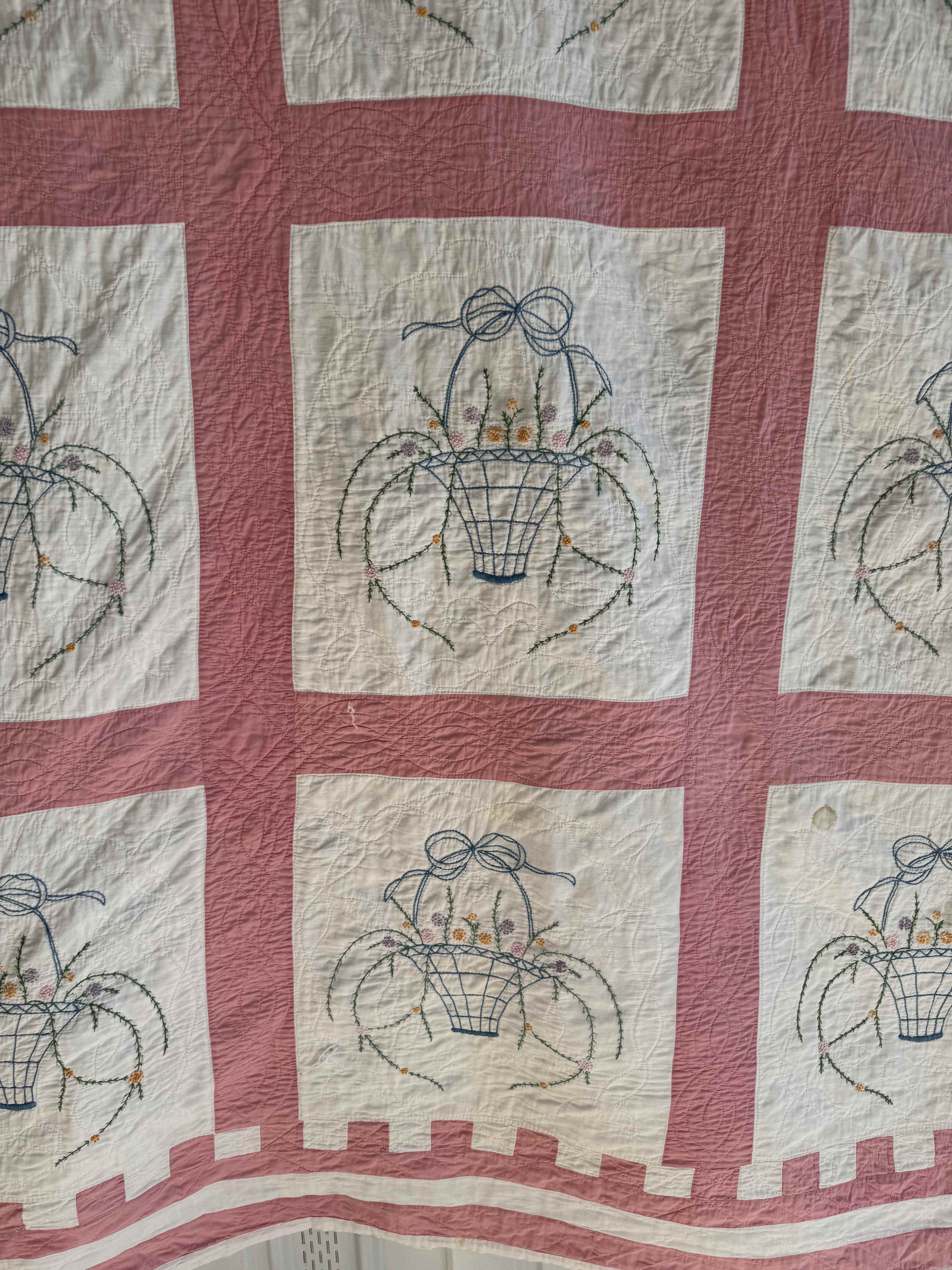 Vintage Quilt Flower Basket Embroidery