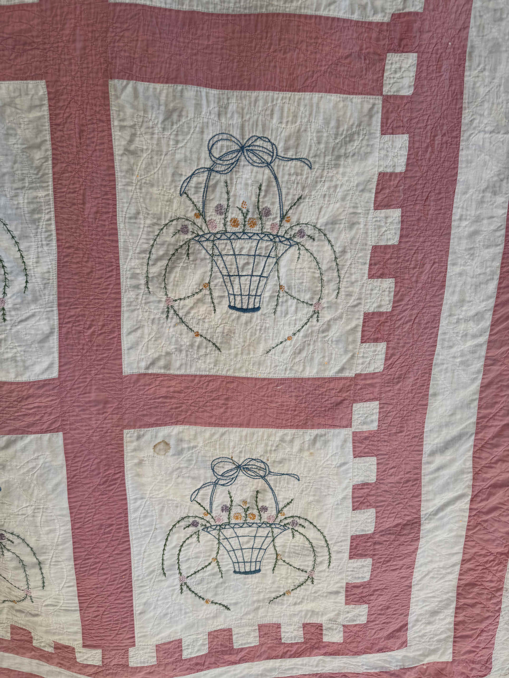 Vintage Quilt Flower Basket Embroidery