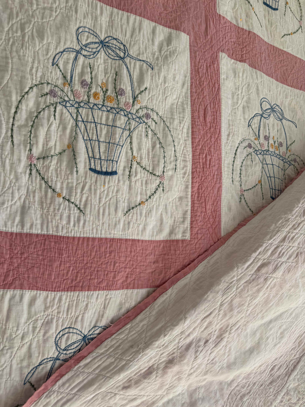 Vintage Quilt Flower Basket Embroidery