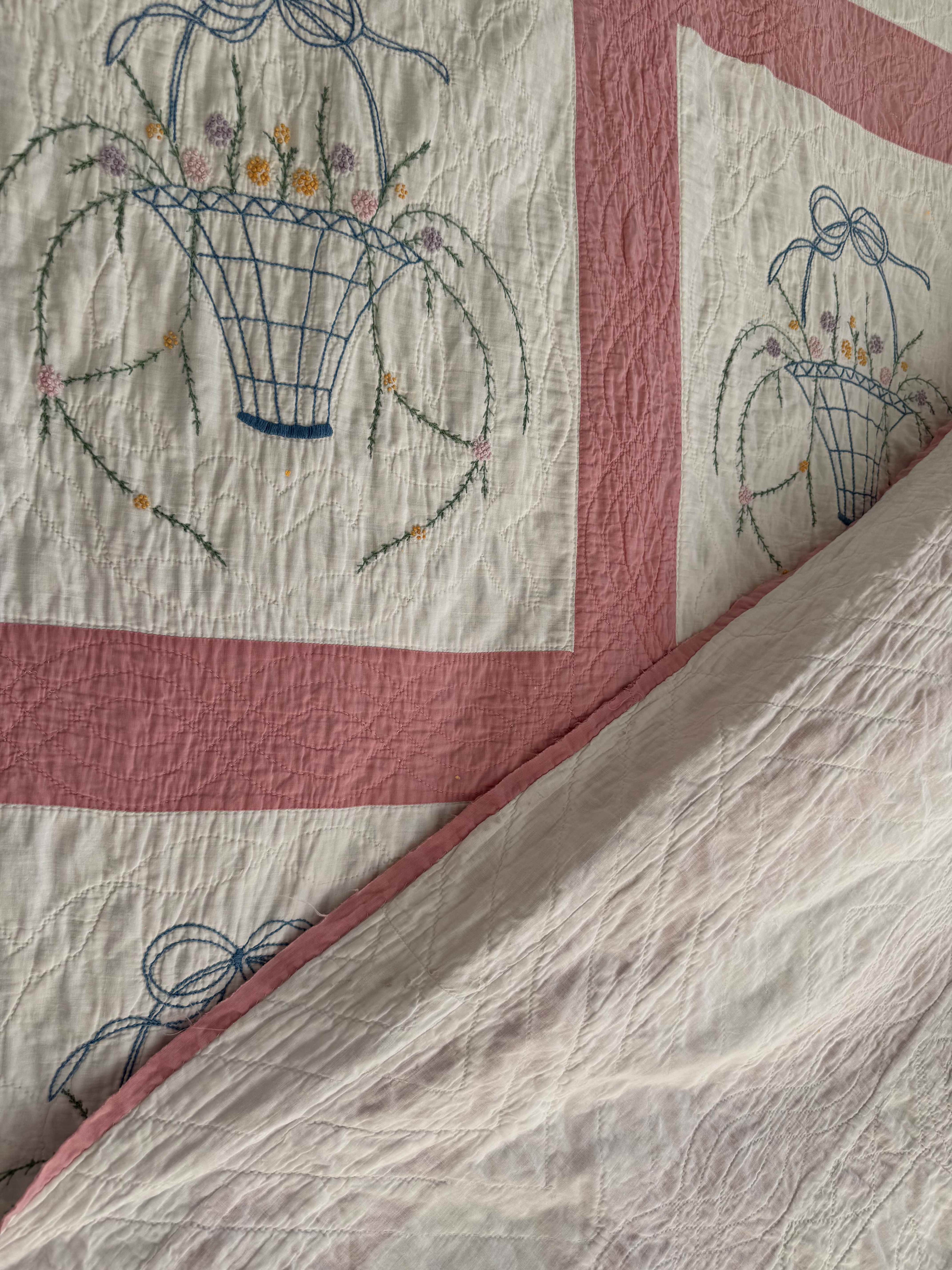 Vintage Quilt Flower Basket Embroidery