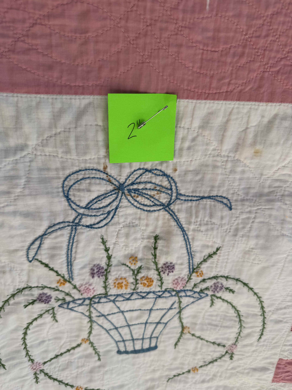 Vintage Quilt Flower Basket Embroidery