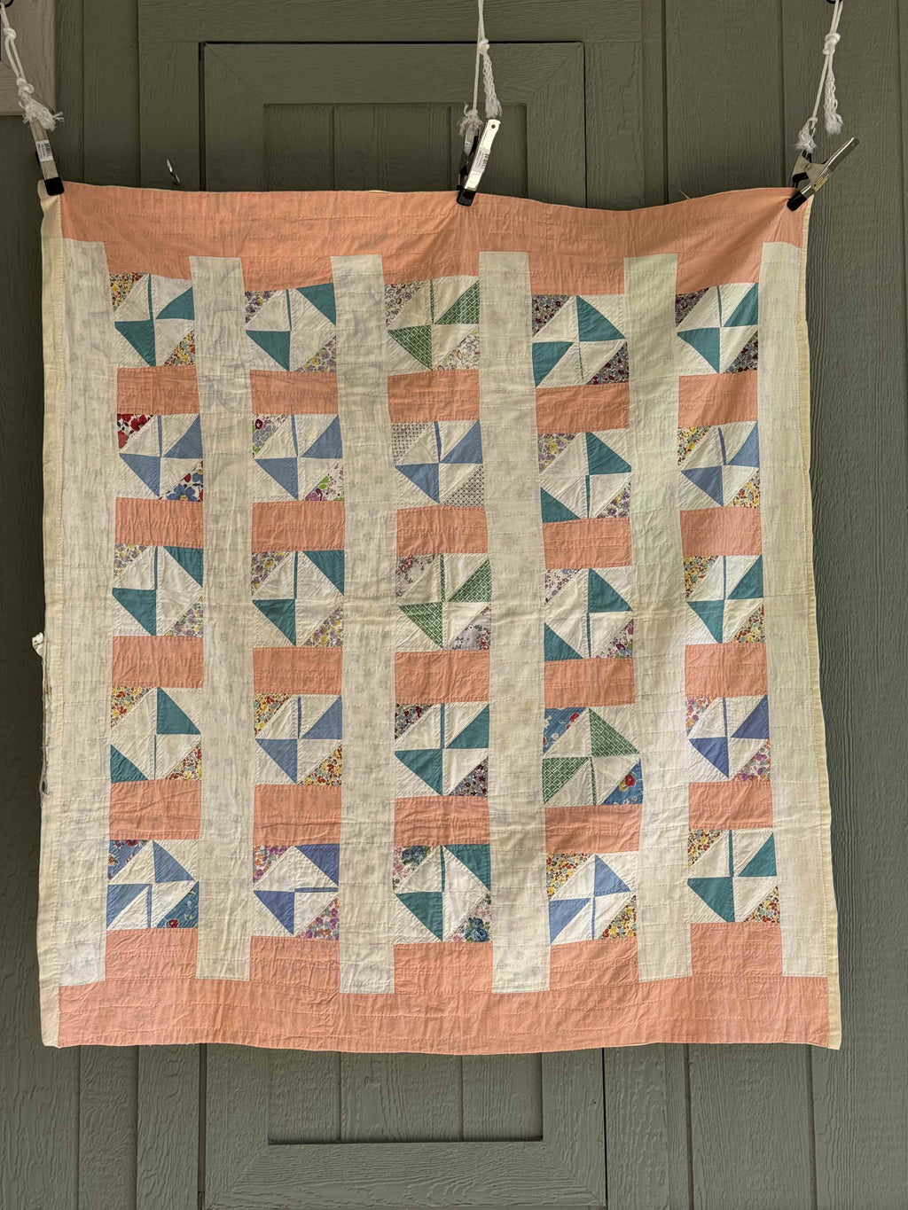 Vintage Quilt Half Square Triangle Pinwheel Variation