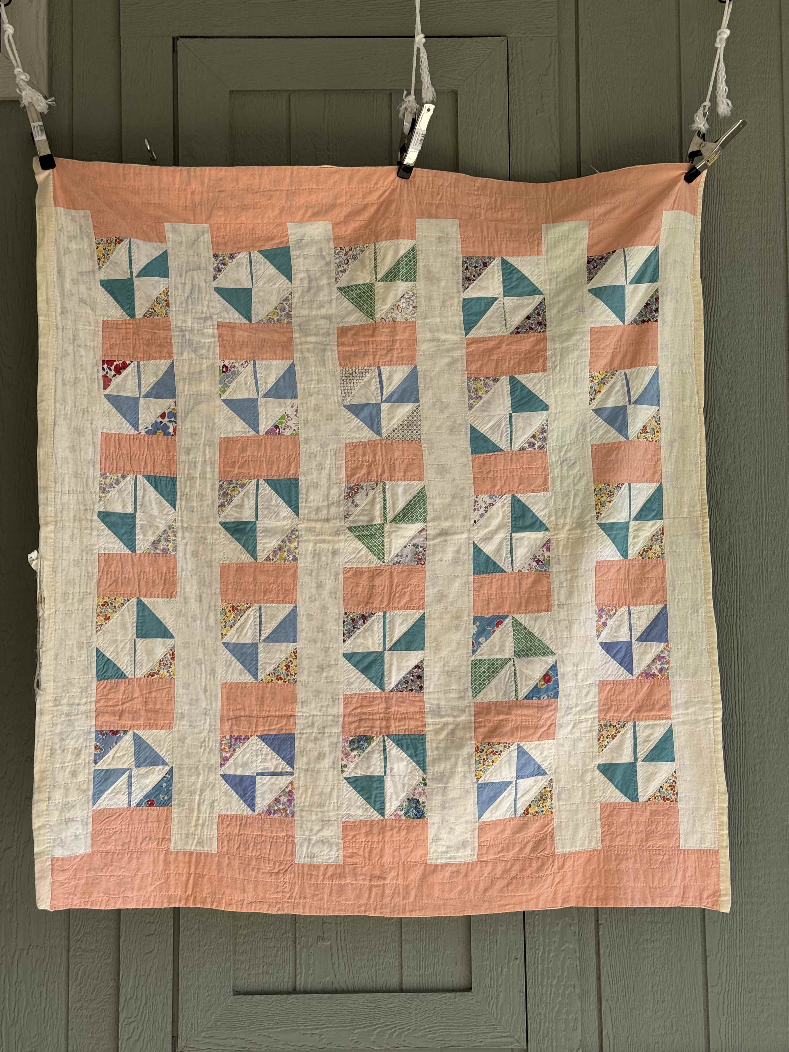 Vintage Quilt Half Square Triangle Pinwheel Variation