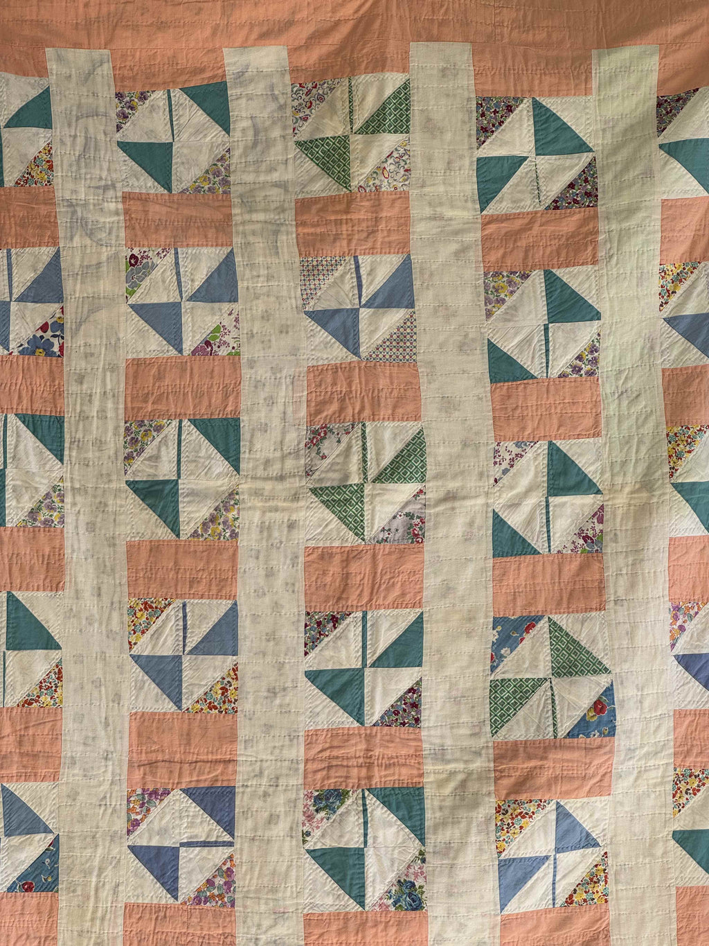 Vintage Quilt Half Square Triangle Pinwheel Variation