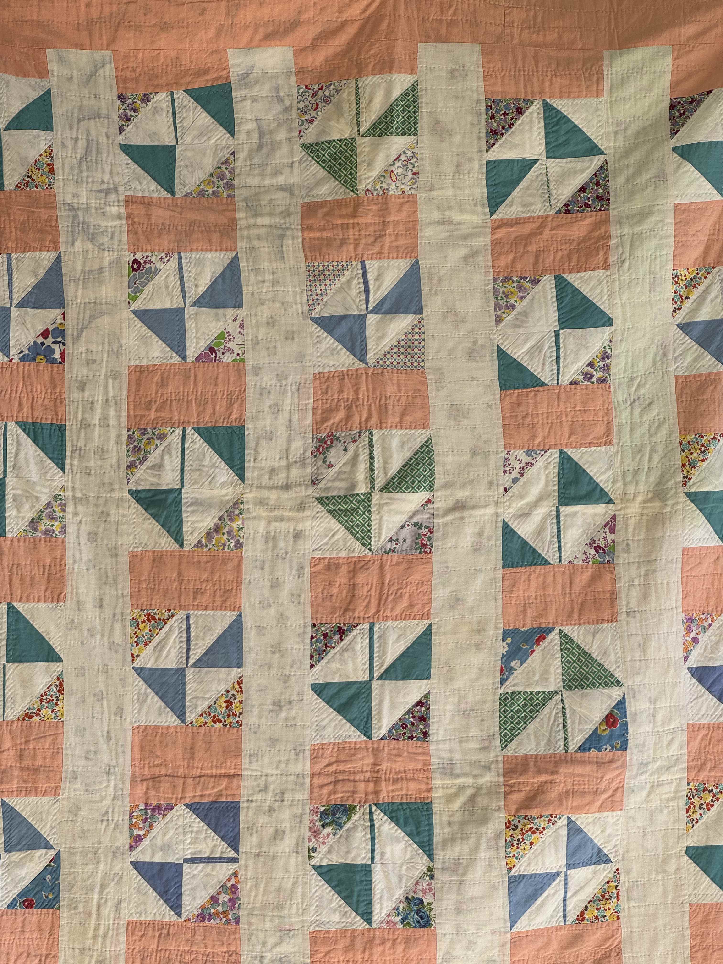 Vintage Quilt Half Square Triangle Pinwheel Variation