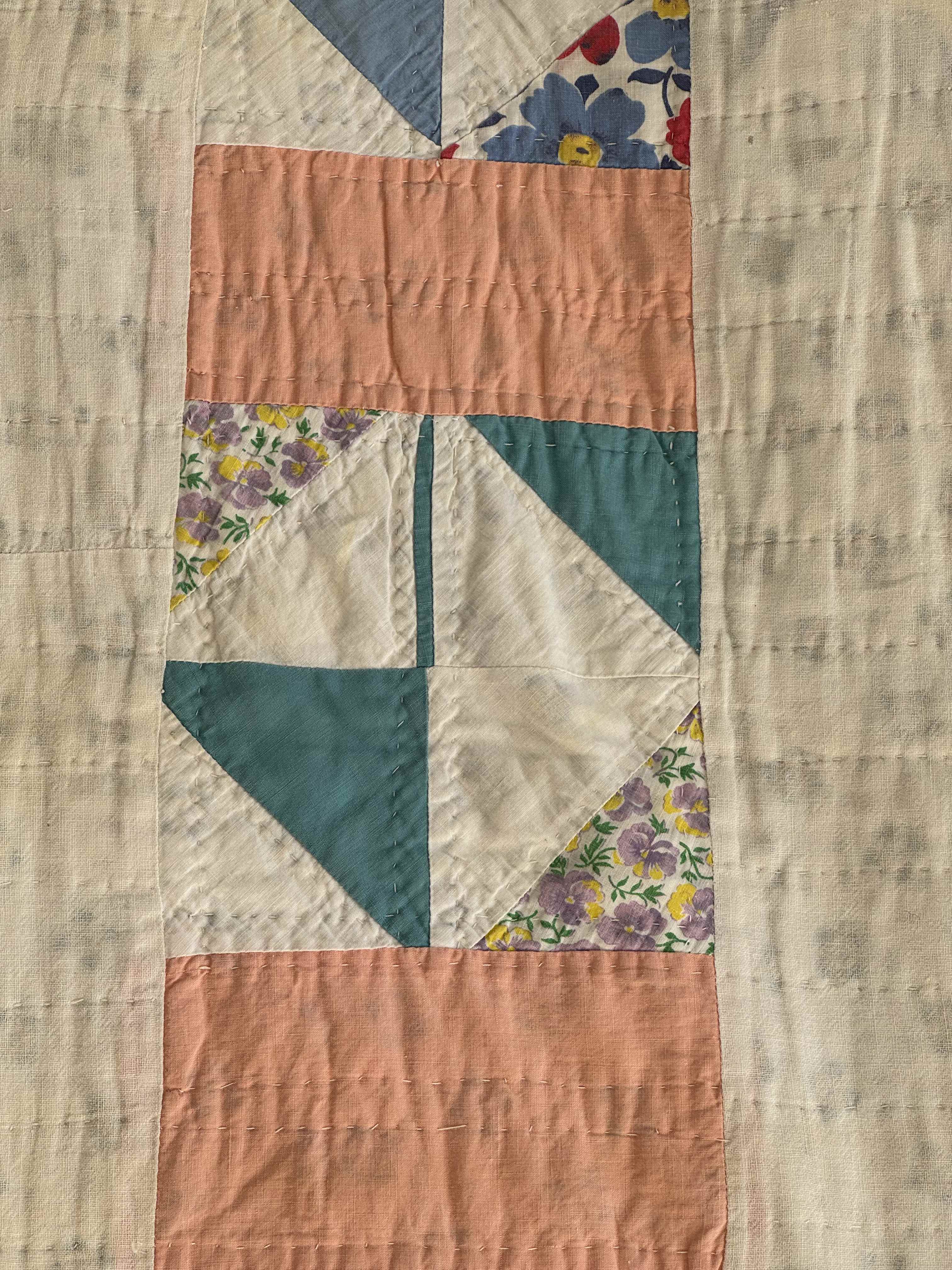 Vintage Quilt Half Square Triangle Pinwheel Variation