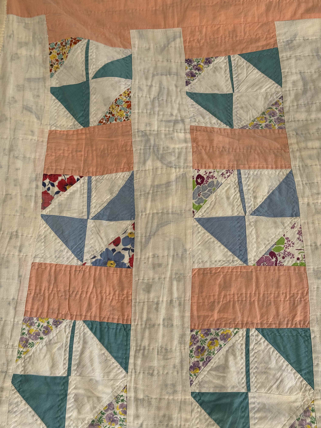 Vintage Quilt Half Square Triangle Pinwheel Variation