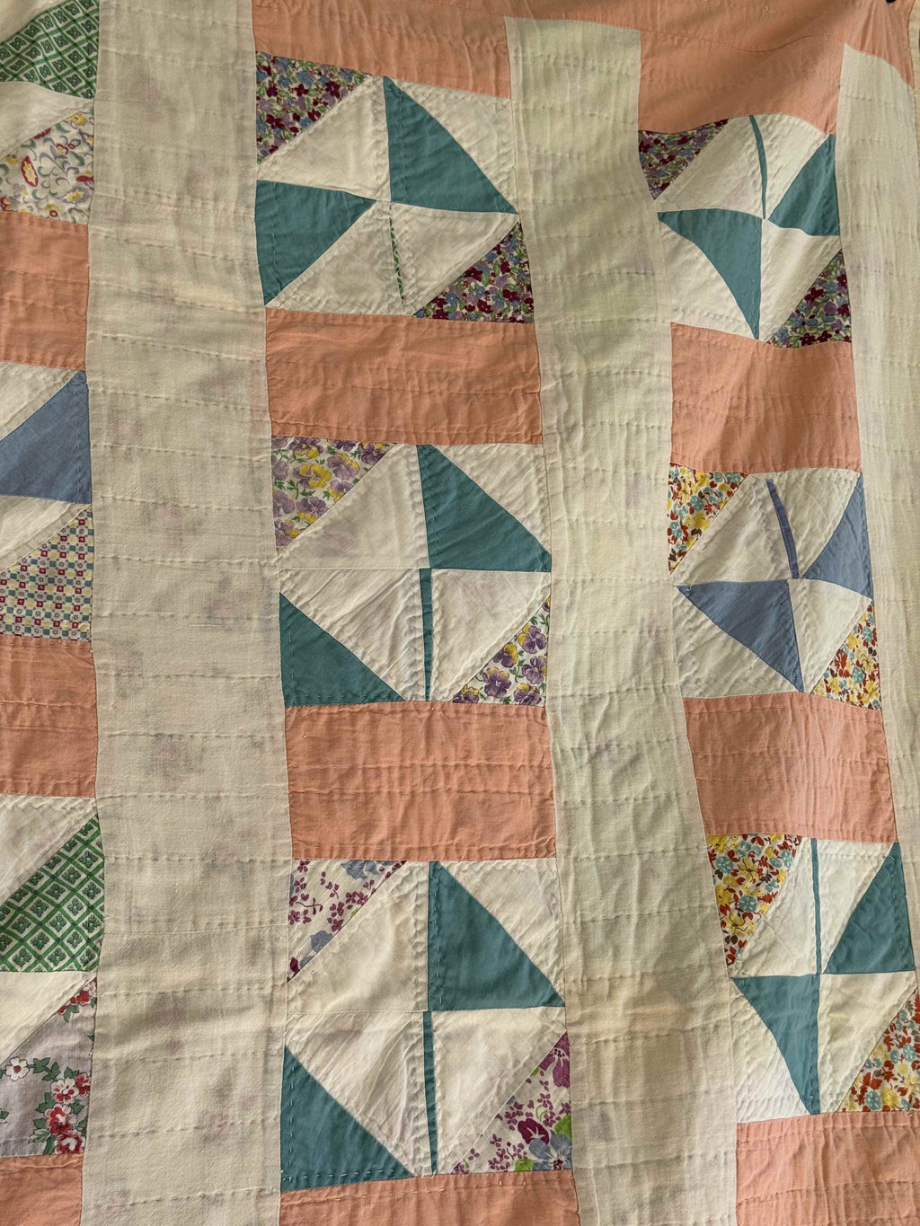 Vintage Quilt Half Square Triangle Pinwheel Variation