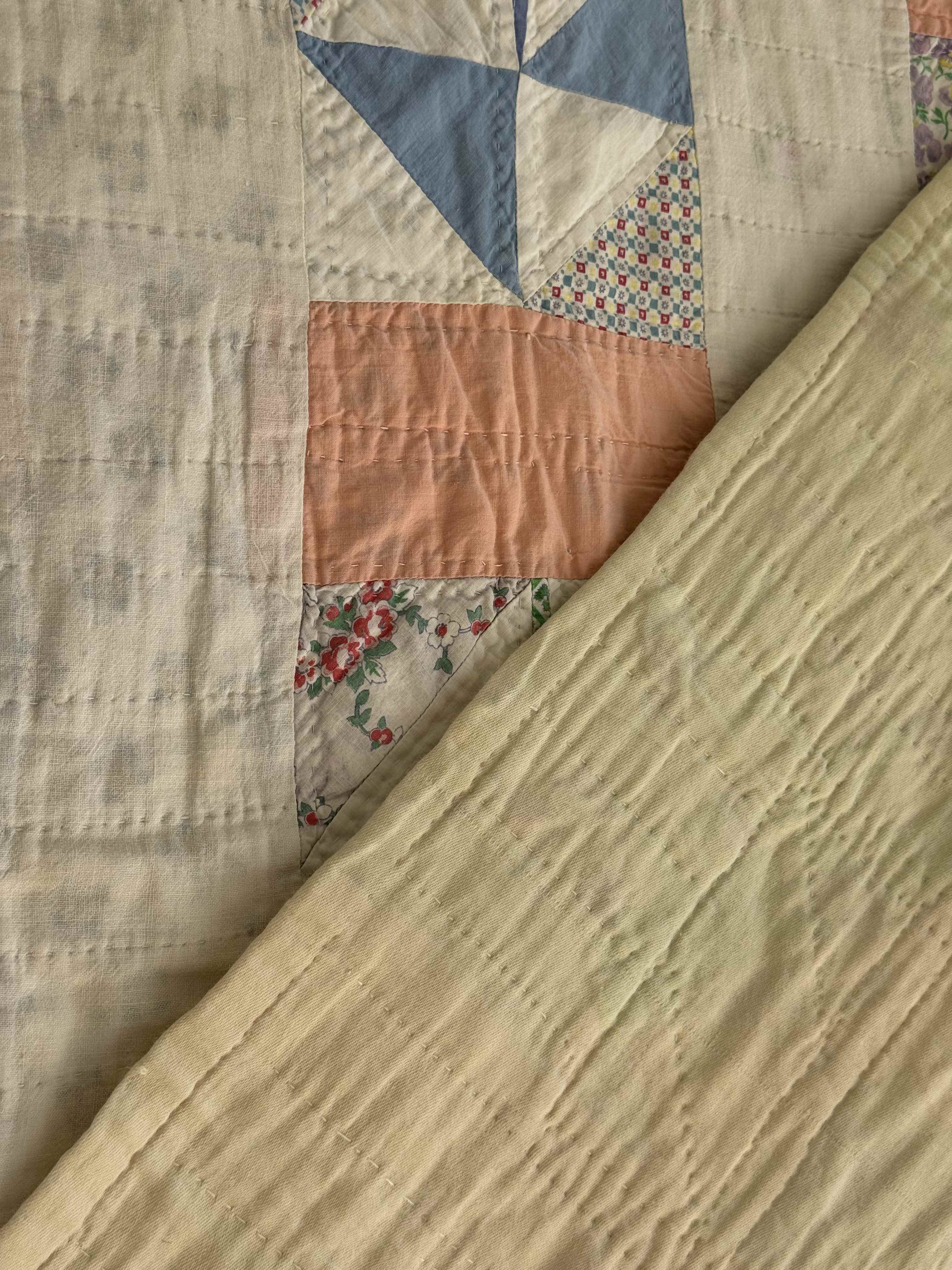 Vintage Quilt Half Square Triangle Pinwheel Variation