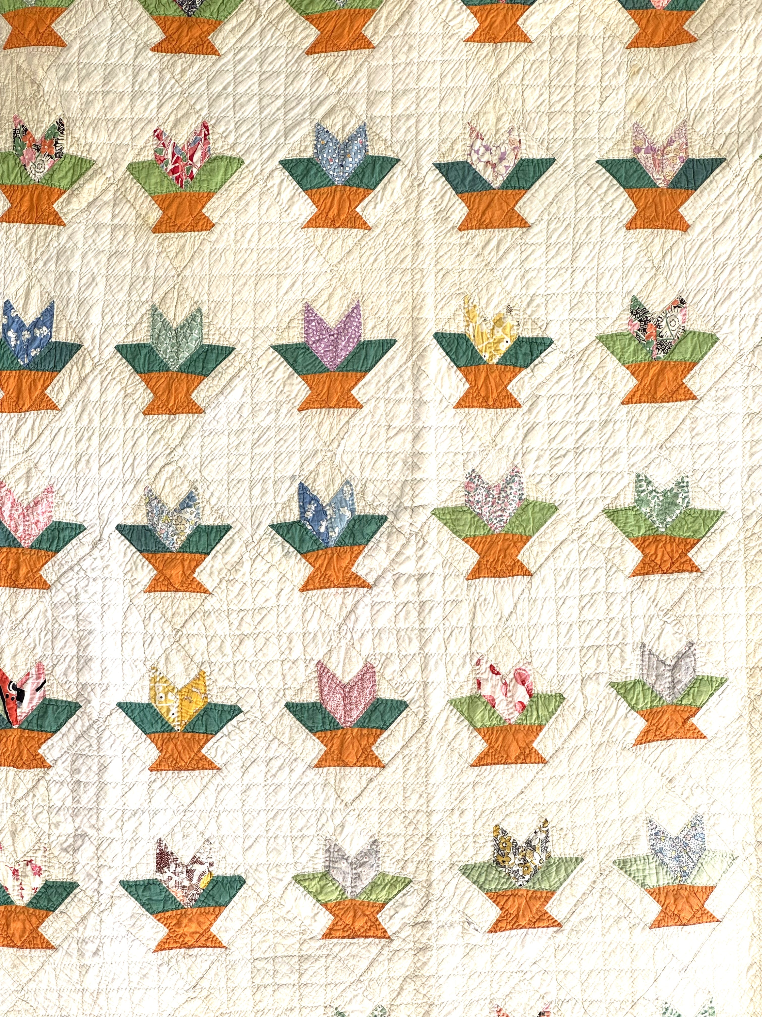 Vintage Cactus Basket Quilt - Orange
