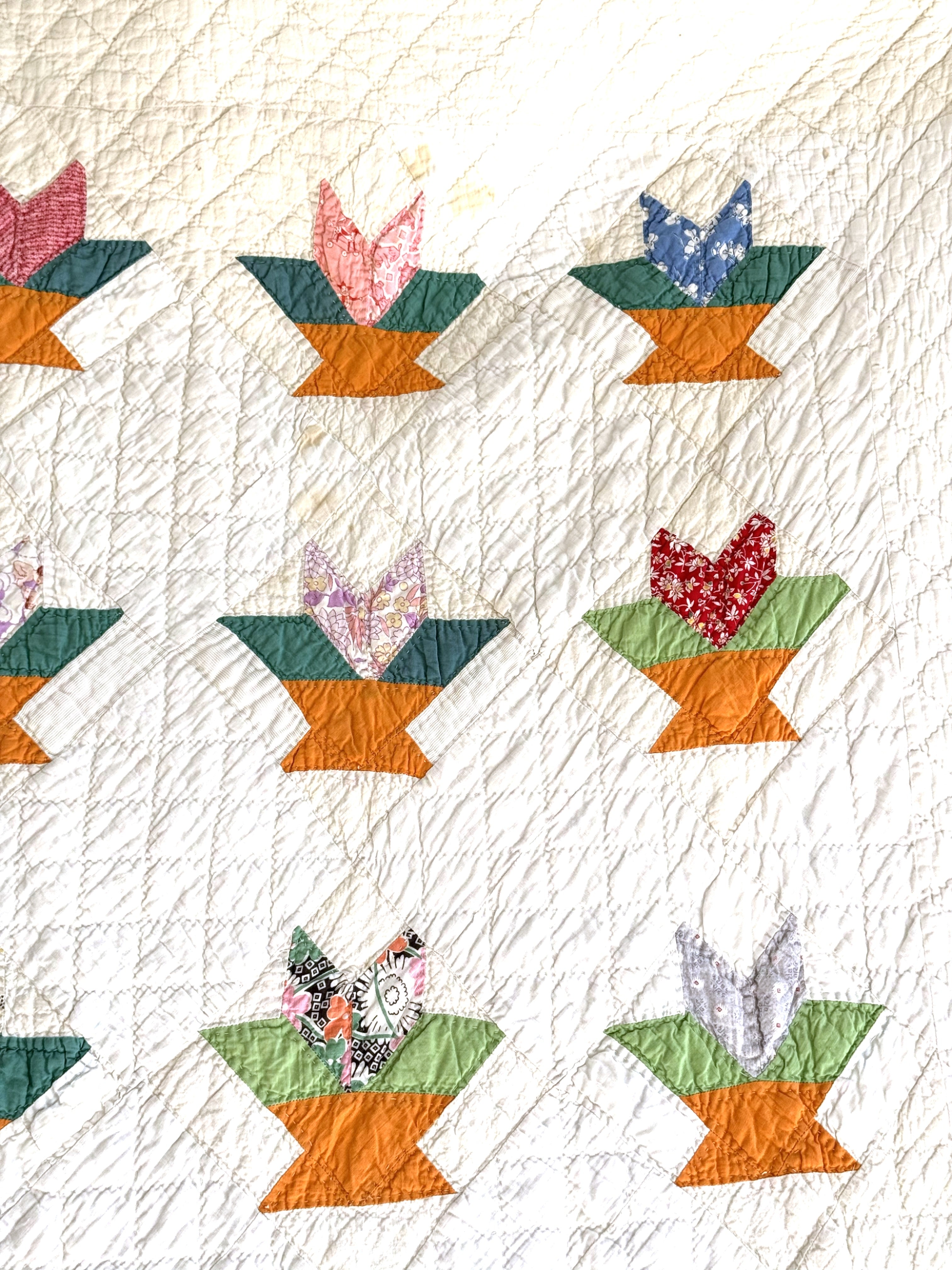 Vintage Cactus Basket Quilt - Orange