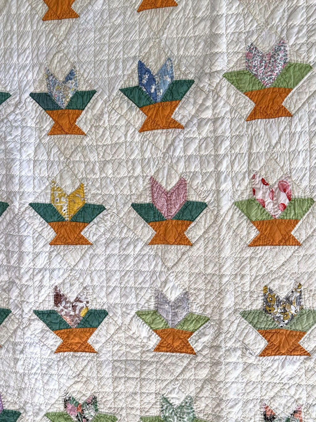 Vintage Cactus Basket Quilt - Orange