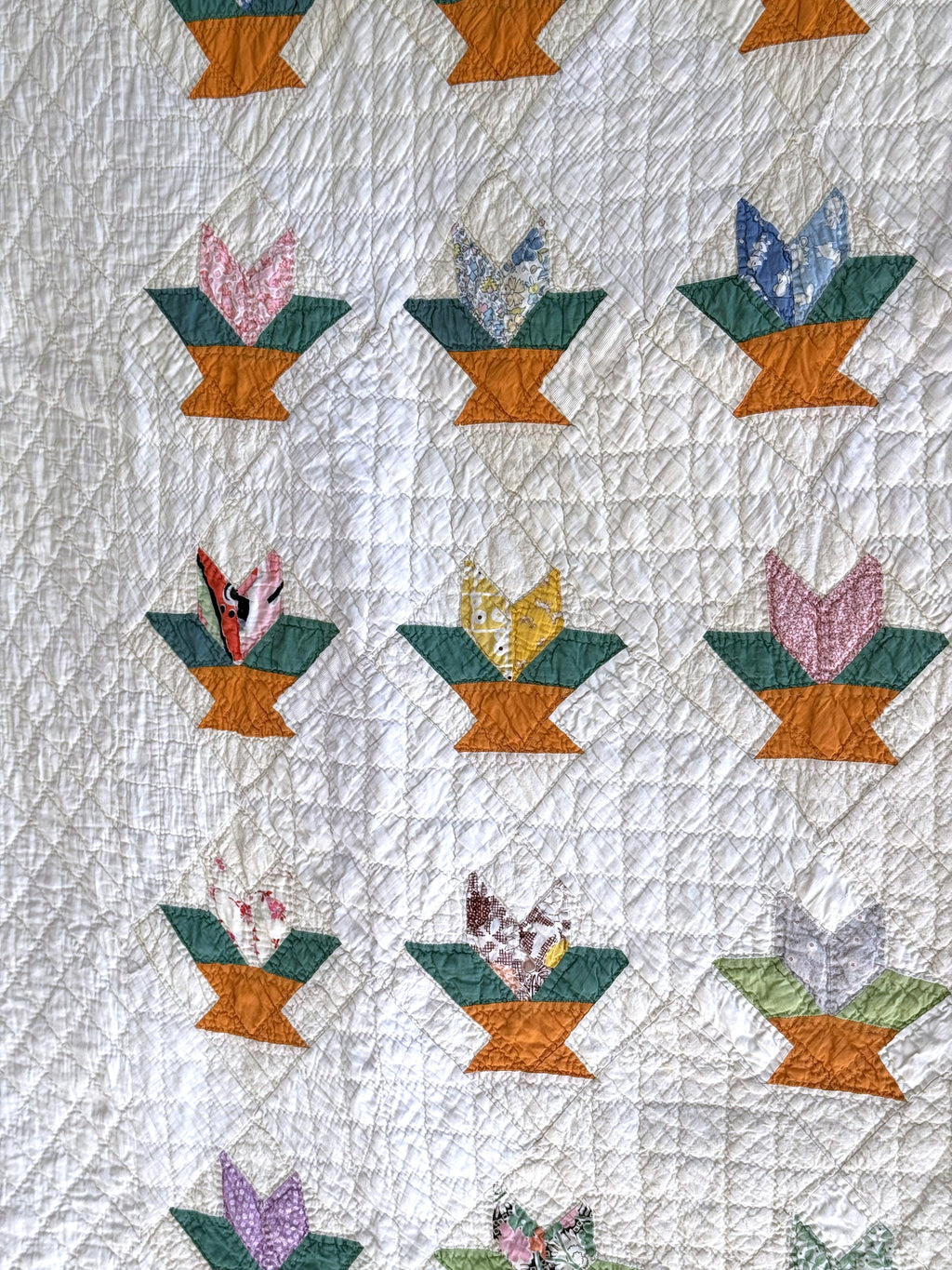 Vintage Cactus Basket Quilt - Orange