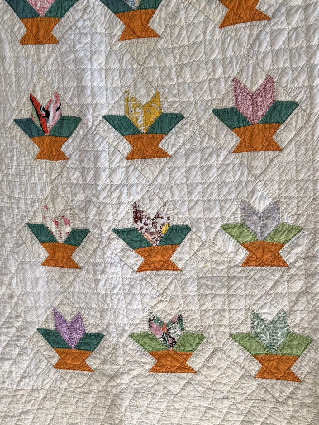 Vintage Cactus Basket Quilt - Orange